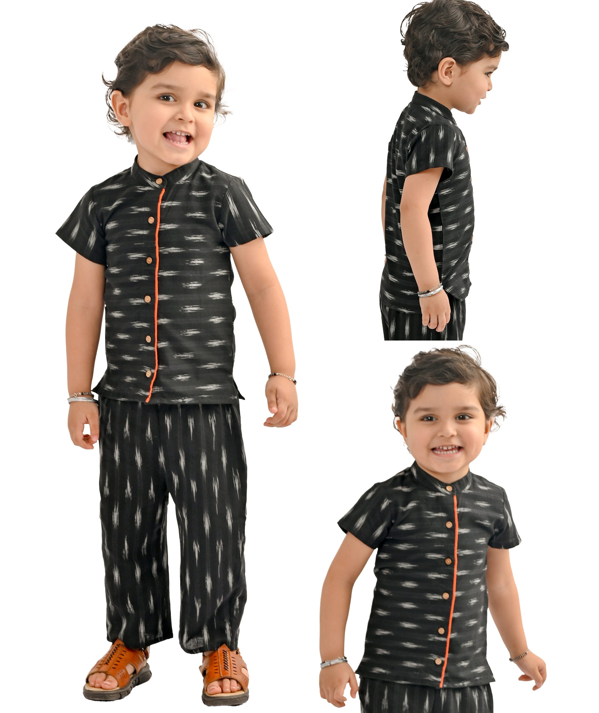 Boys Blue Stripes Oversized Shirt With Denim Pants Set
