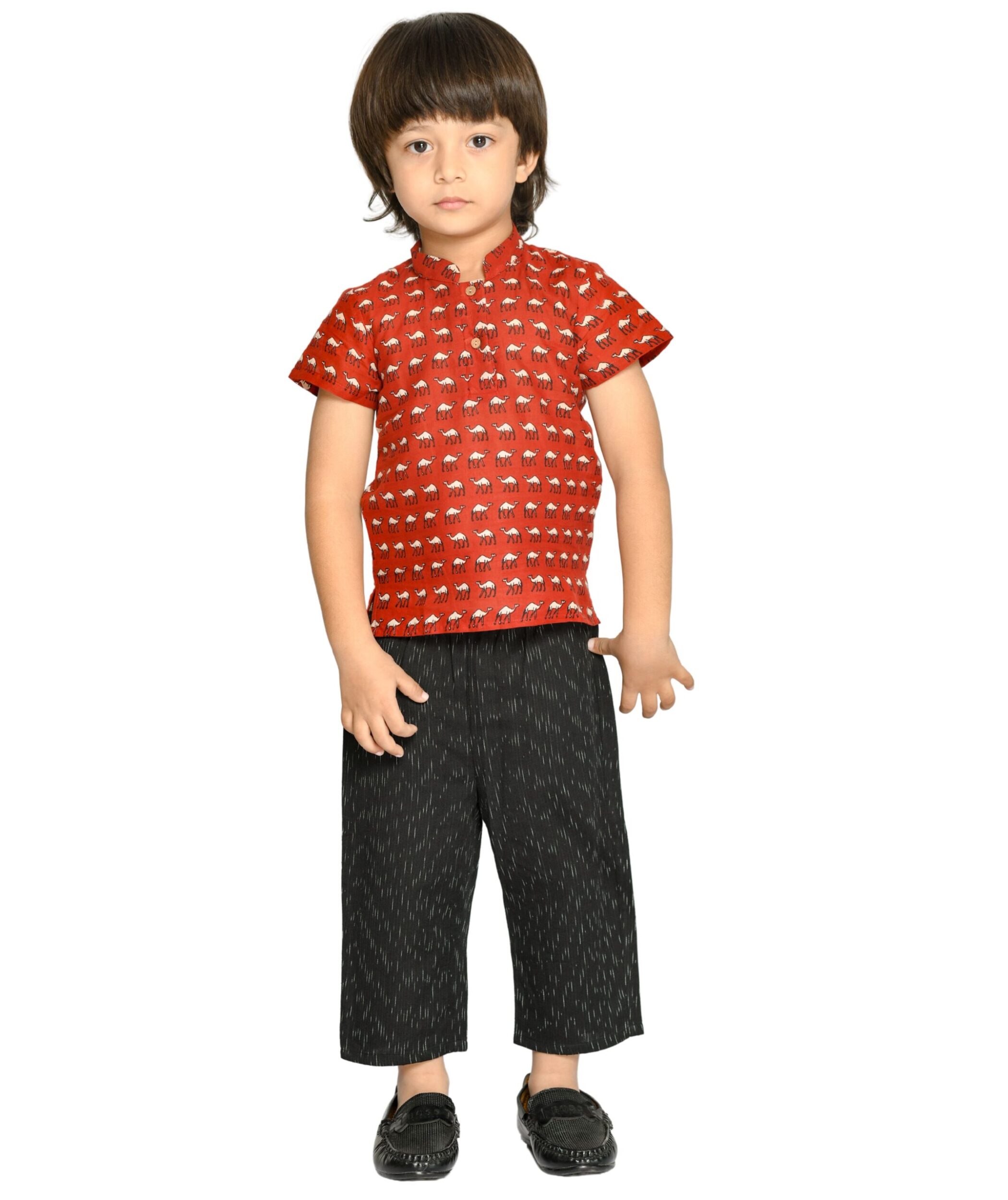 Baby Boys Dress Cotton Clothes Shirt Pant Set 1-2 Years Red Black Kids Birthday Party Outfit Children Half Sleeve Camel Print Summer Wear Tiny Bunnies 1 2 3 4