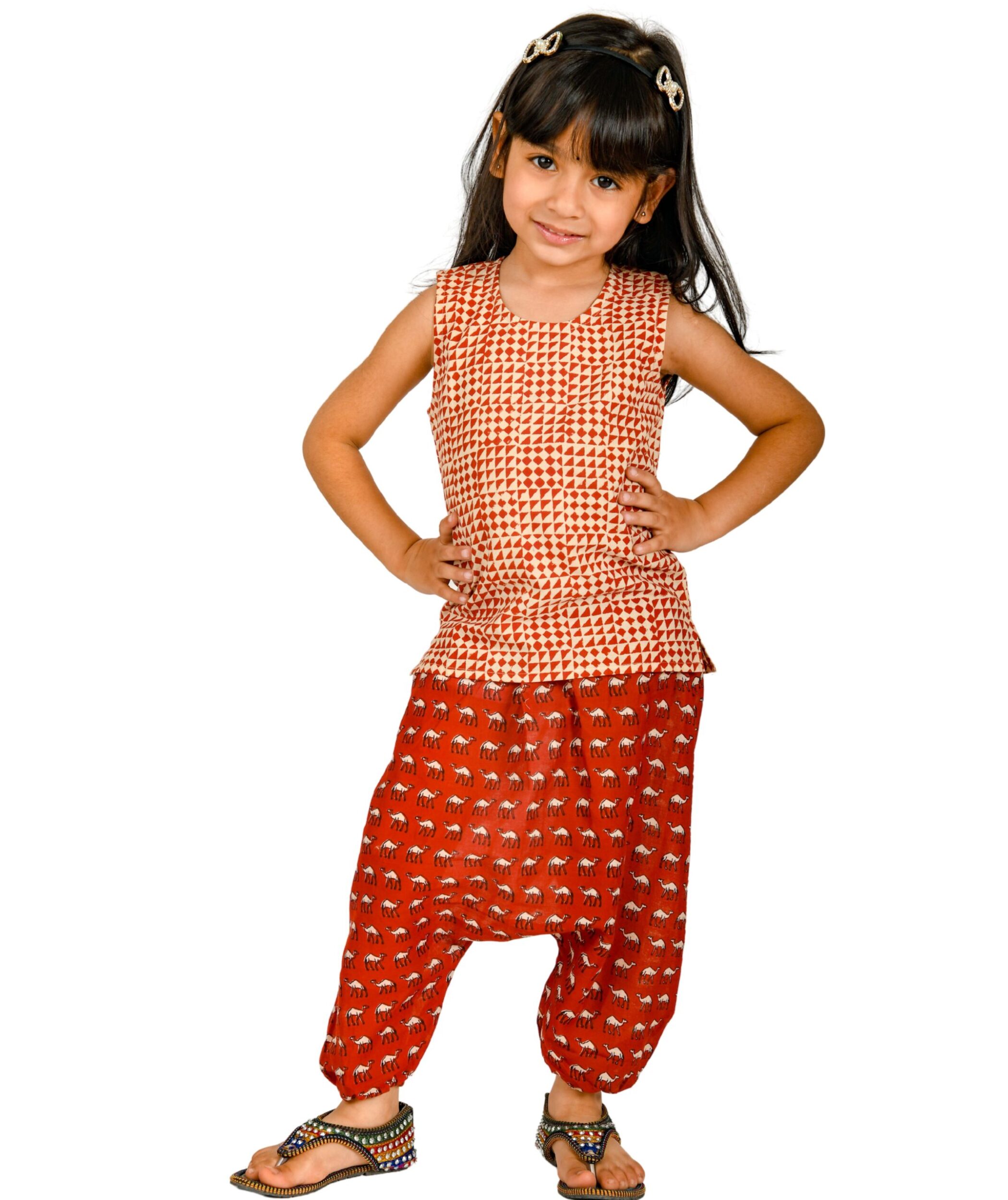 Baby Girls' Dresses Cotton Clothes Top Pant Set 3-4 Years Red Sleeveless Summer Wear Kids Birthday Party Outfits Children Festival Styles Tiny Bunnies