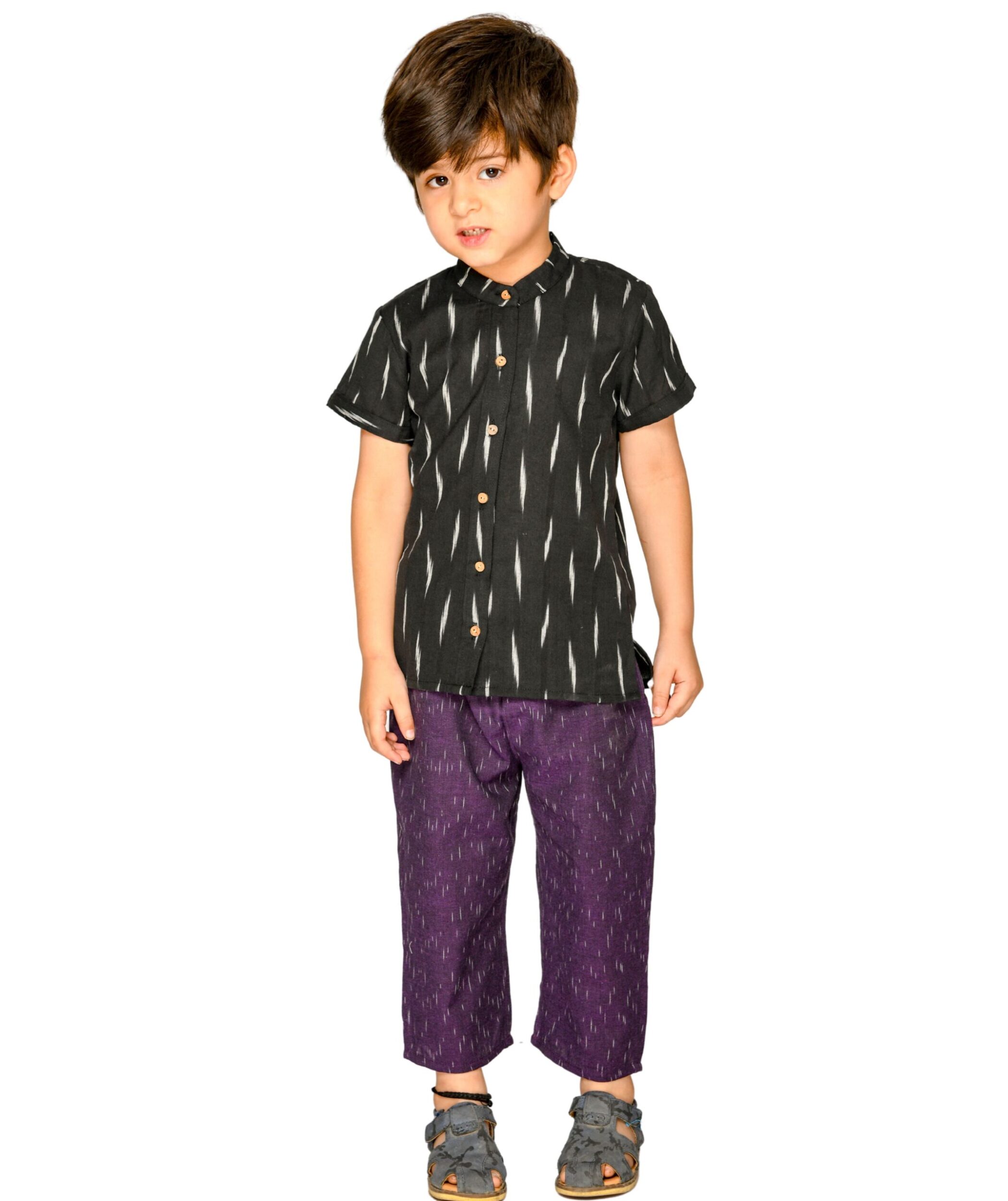 Baby Boys Clothes Cotton Shirt Pant Set 1-2 Years Black Purple Kids Birthday Party Dress Children Half Sleeves Summer Wear Stylish Outfit Tiny Bunnies 1 2 3 4