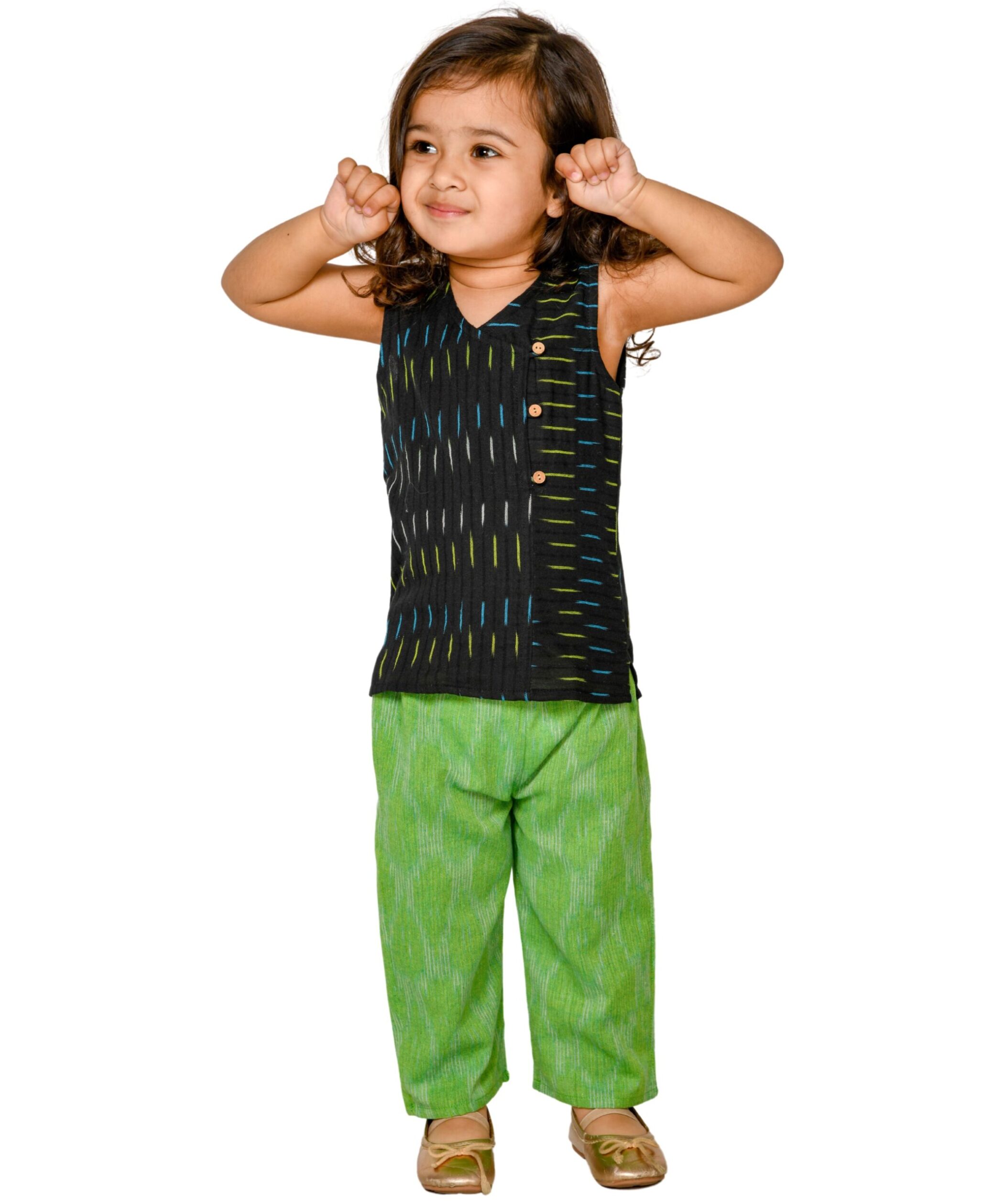 Baby Girls Cotton Clothes Top With Pant Set – Green & Black