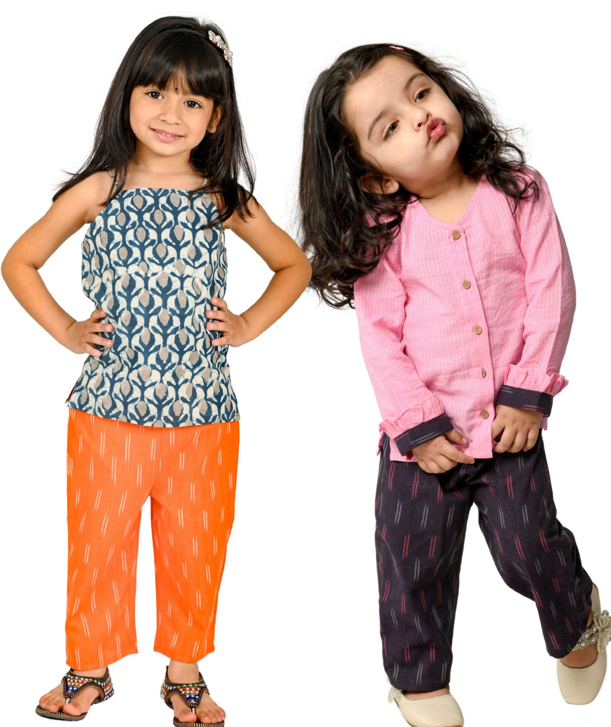 Baby Girls Cotton Clothes Top With Pant – Blue:Orange & Pink:Purple Combo Set