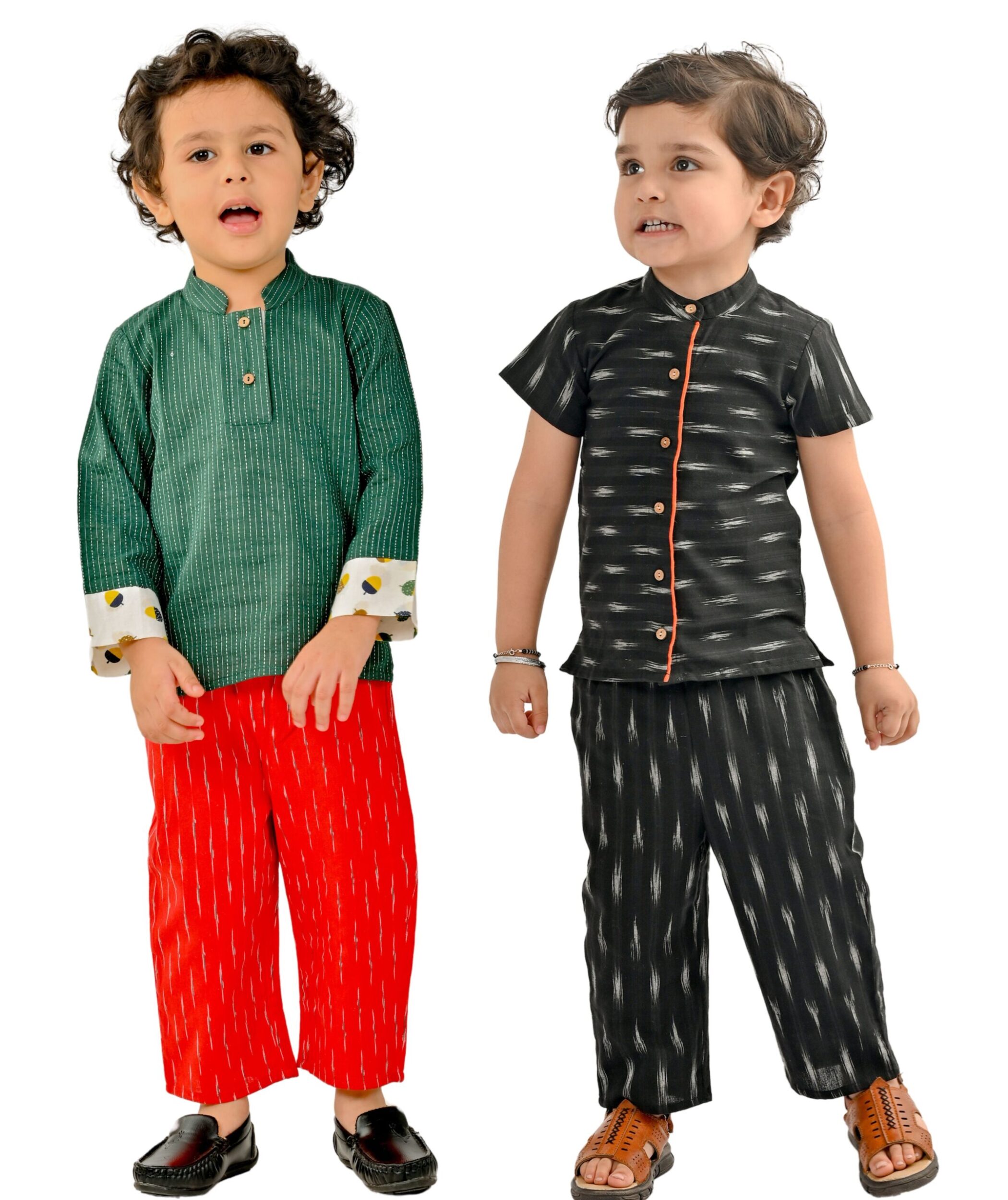 Baby Boys Cotton Shirt With Pant – Green:Red & Black Combo Set
