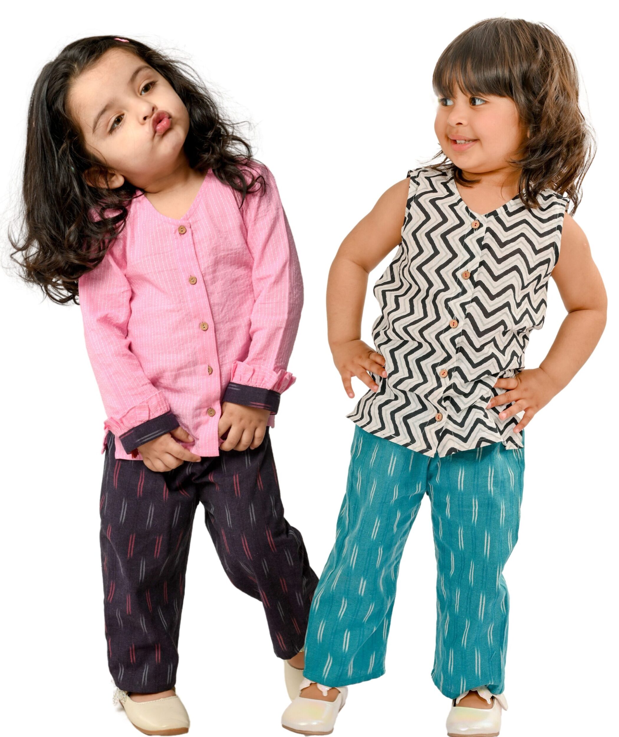 Baby Girls Cotton Clothes Top With Pant – Pink:Purple & White:Blue Combo Set