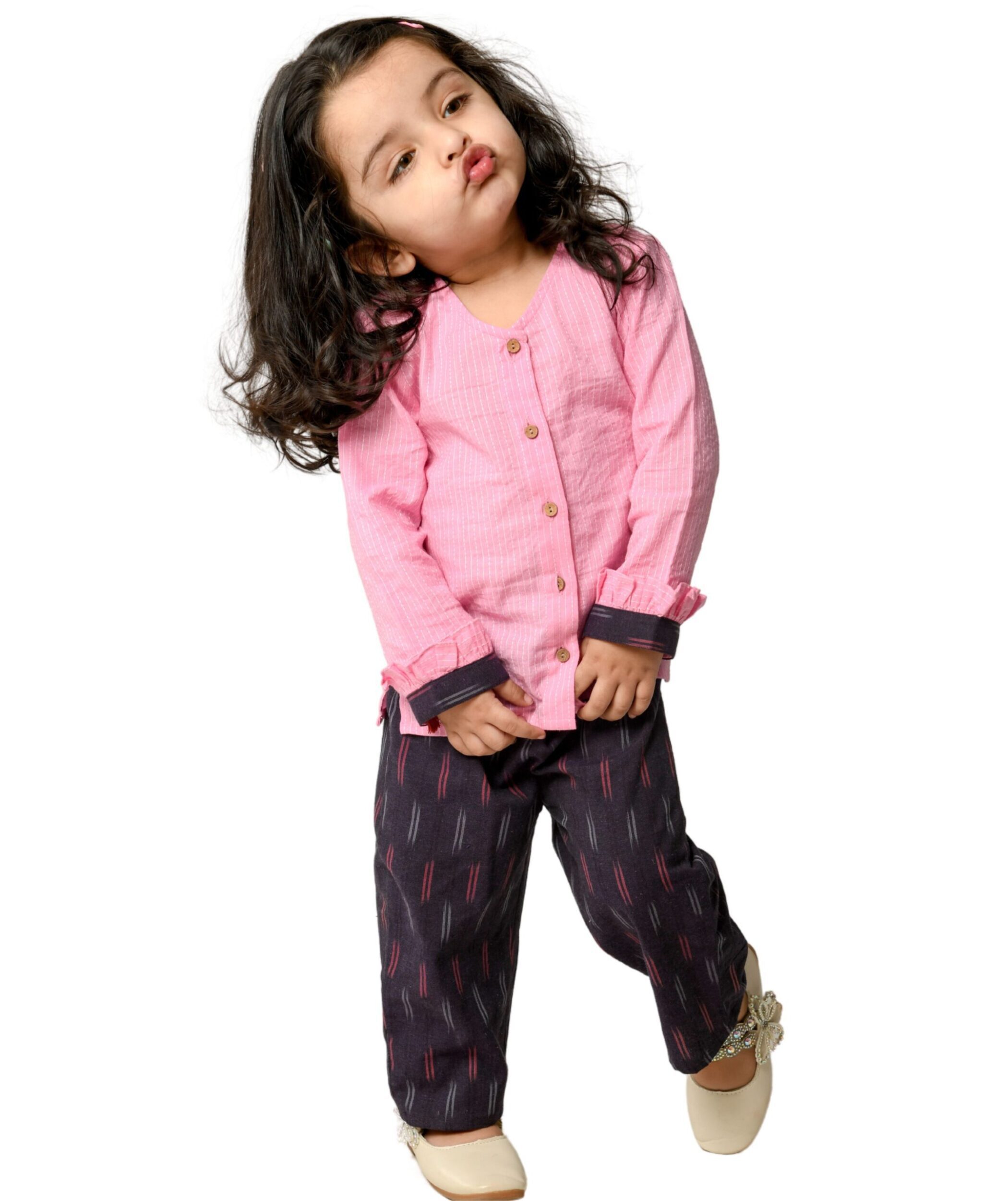 Baby Girls Cotton Clothes Full Sleeve Top & Pant Set – Pink & Purple