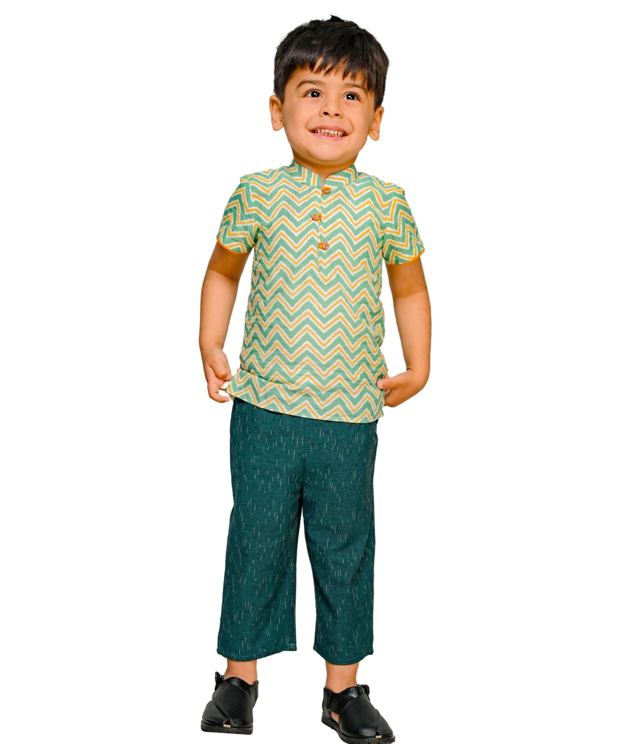 Baby Boys Dress Cotton Clothes Shirt Pant Set 1 Year To 4 Years Green Chevron Print Half Sleeves Festival Wear Kids Birthday Party Outfit Tiny Bunnies 1 2 3 4