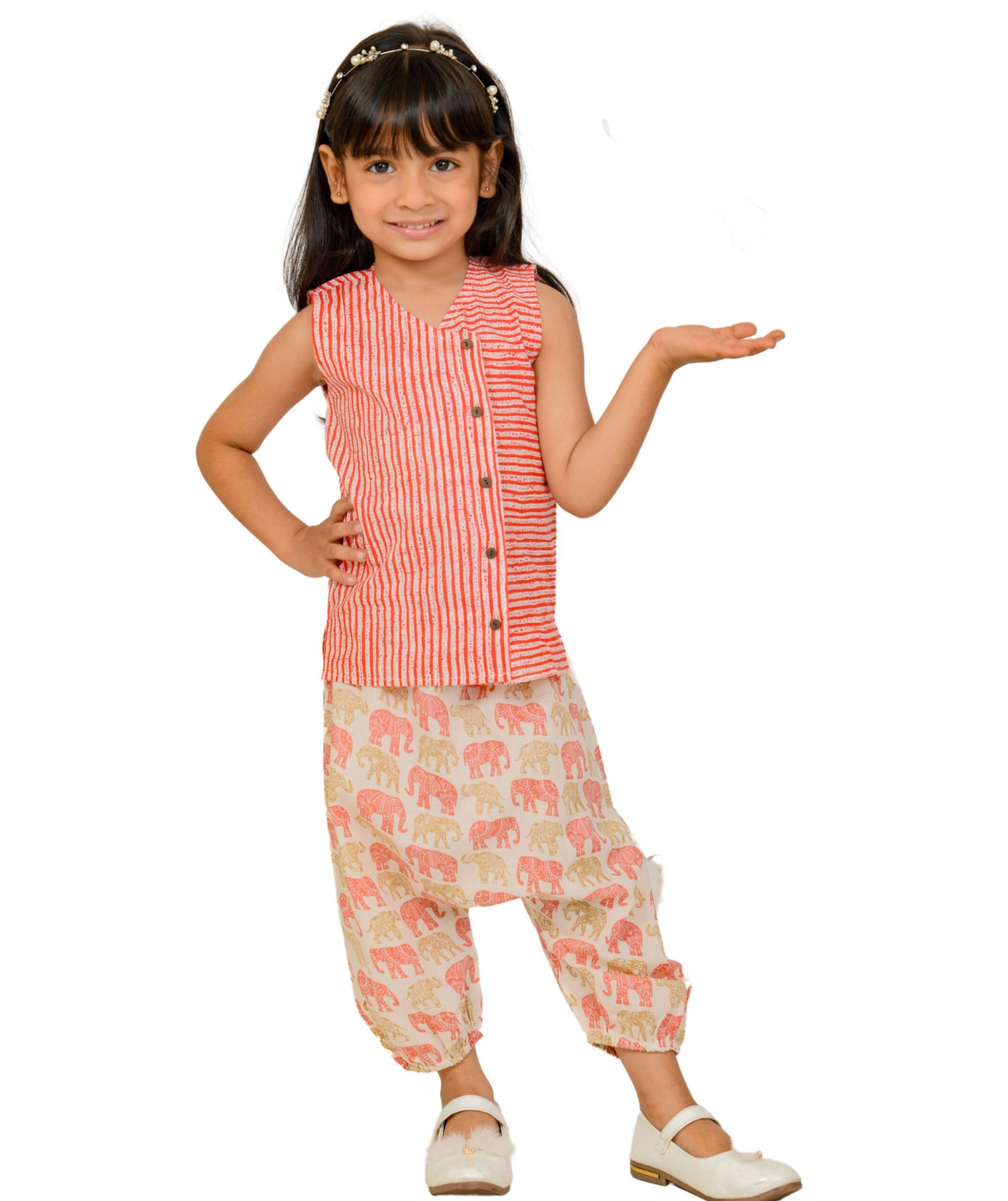 Baby Girls Cotton Top With Pant – White & Red Clothing Set