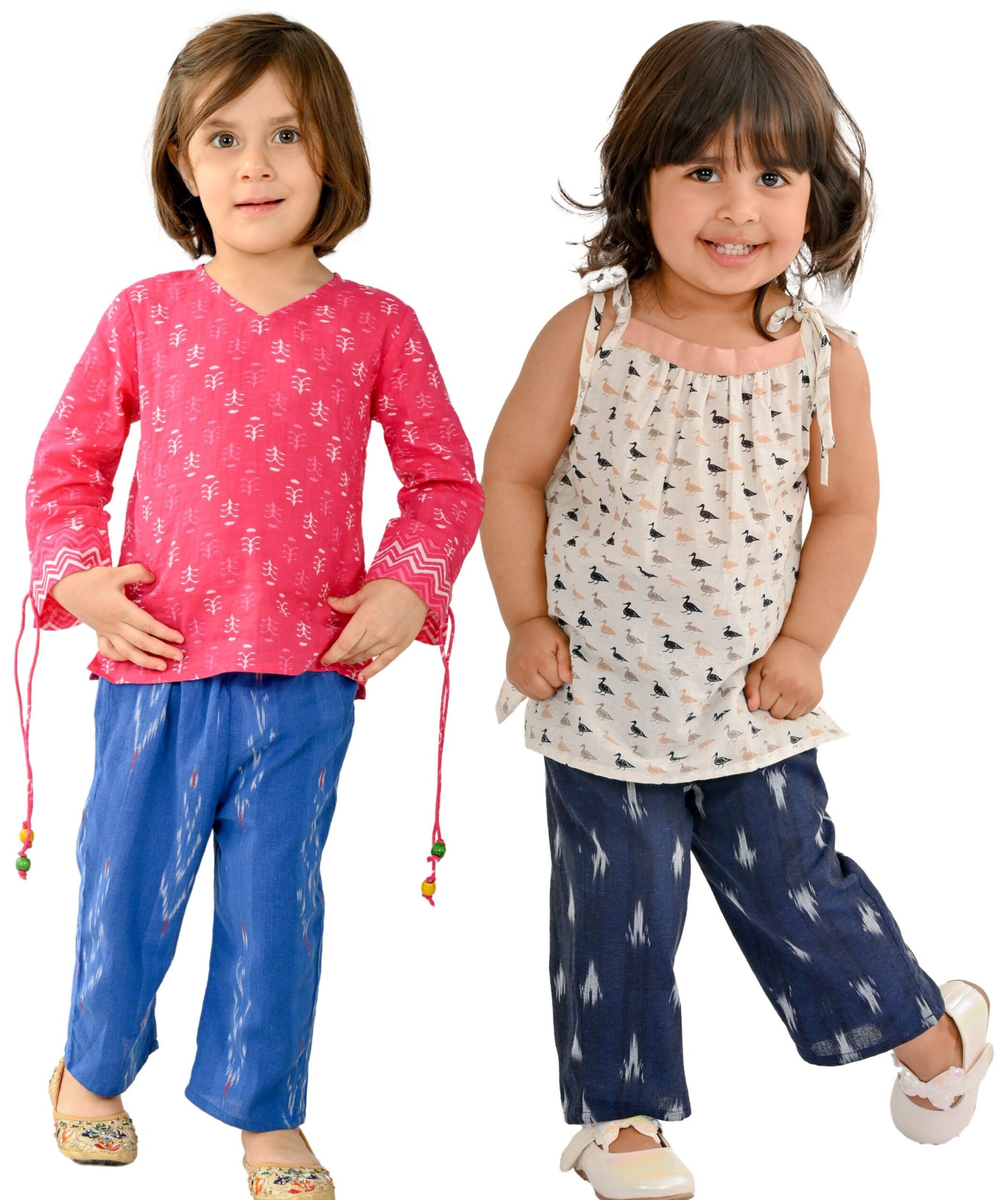 Baby Girls Cotton Clothes Top With Pant – Pink:Blue & White:Blue Combo Set