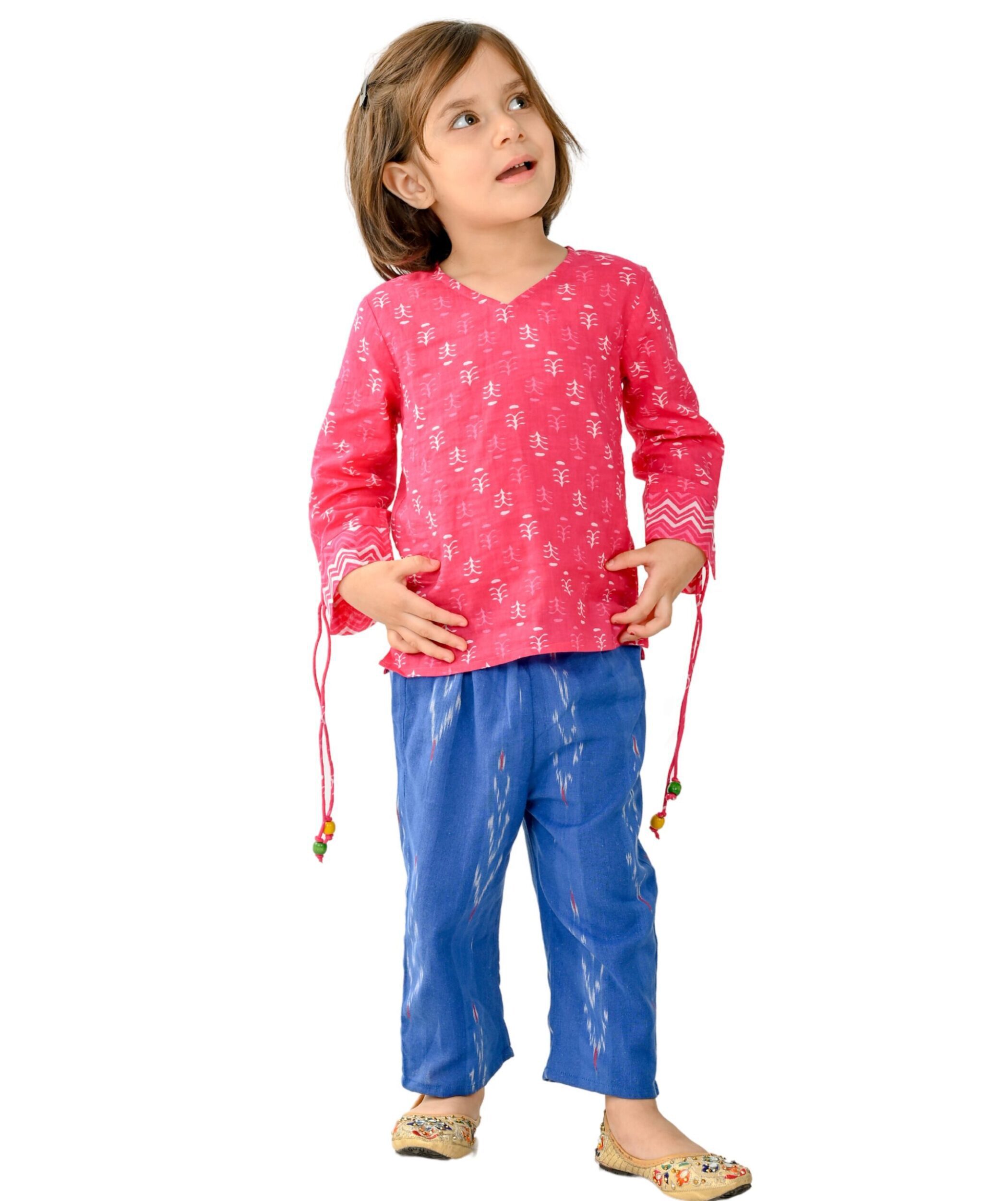 Baby Girls Cotton Top With Pant - Pink Blue Clothing Set