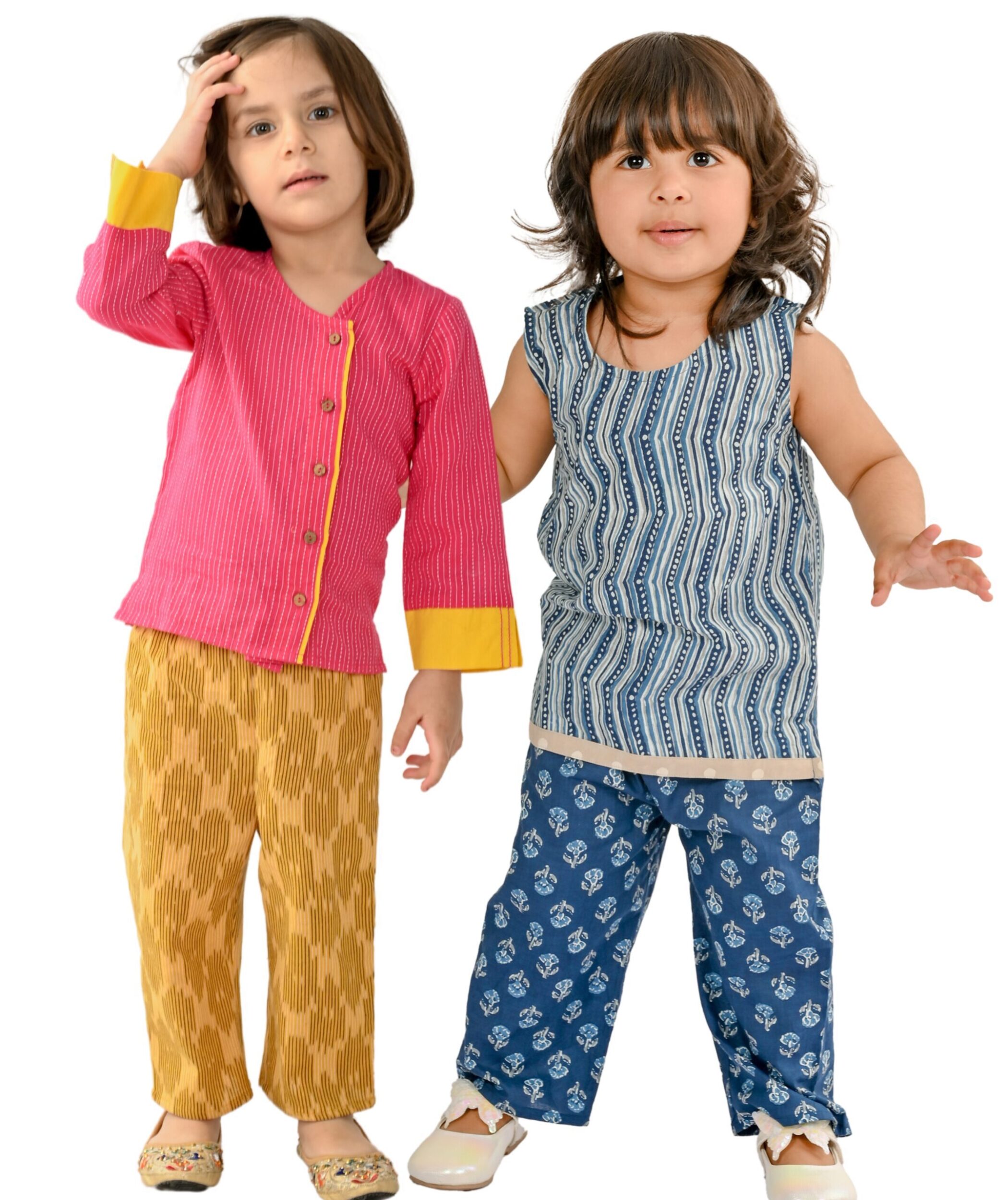 Baby Girls Cotton Clothes Top With Pant – Blue & Pink:Yellow Combo Set