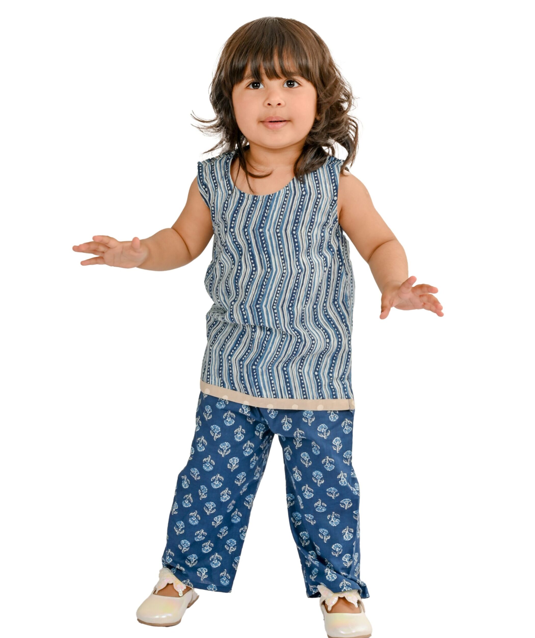 Baby Girls Cotton Top With Pant – Blue Clothing Set