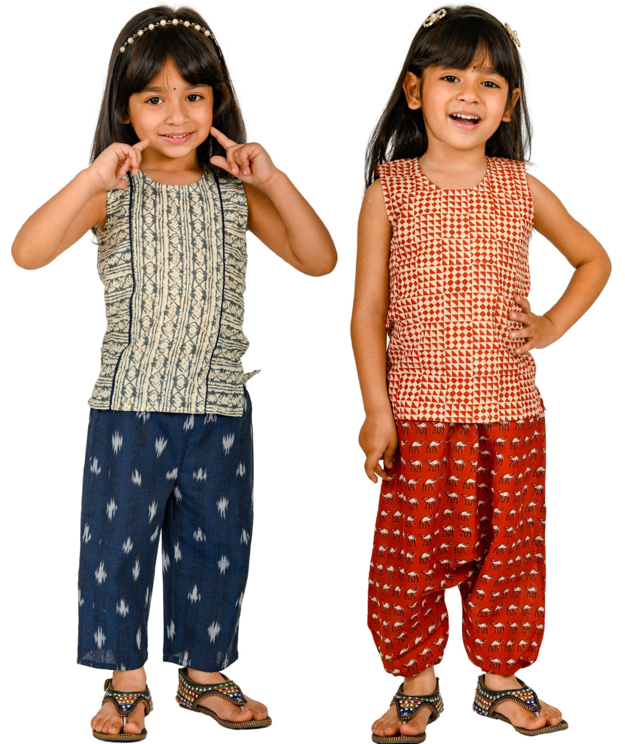 Baby Girls Cotton Clothes Top With Pant – White:Blue & Red Combo Set