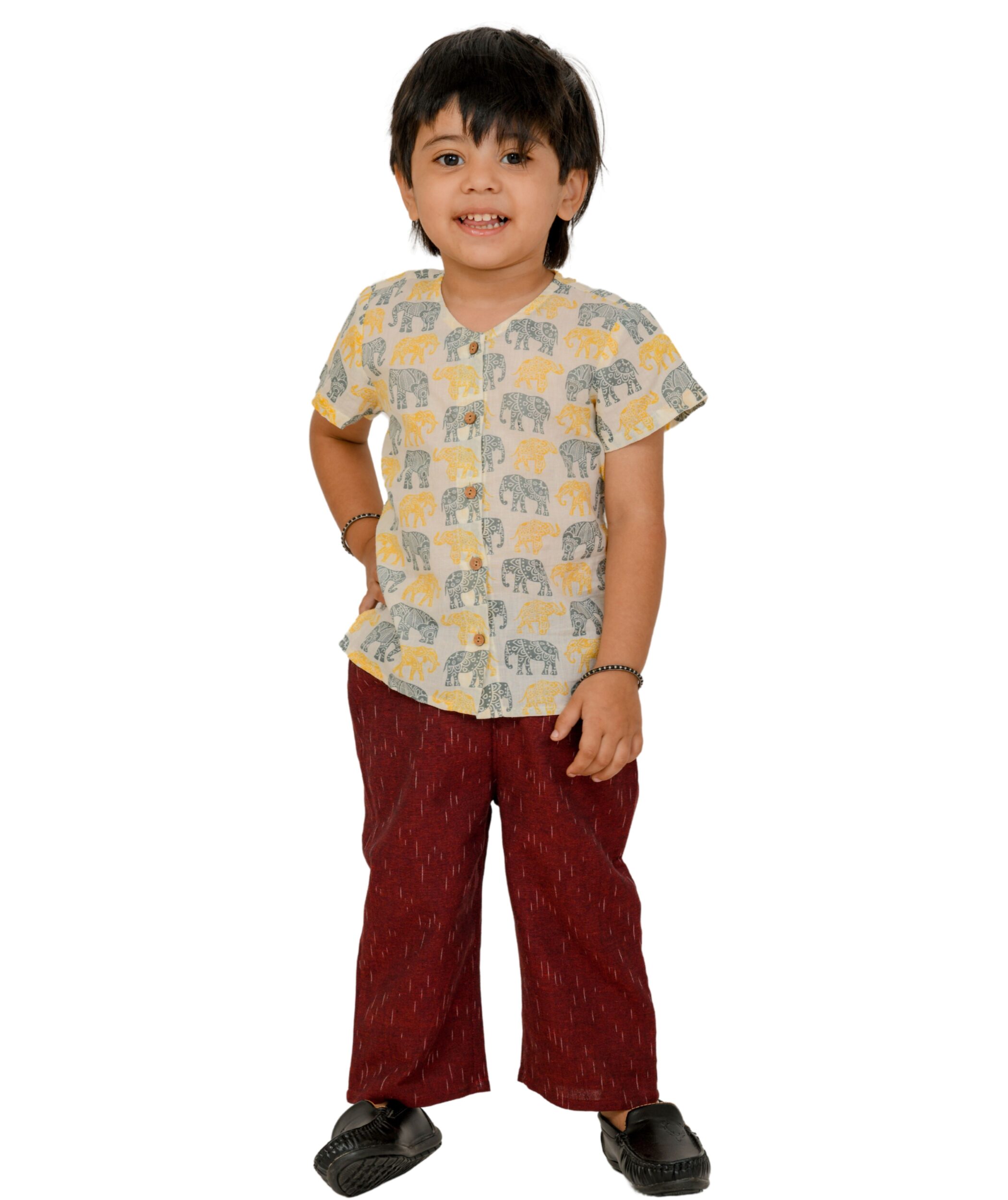 Baby Boys Cotton Shirt With Pant – White & Maroon Clothing Set