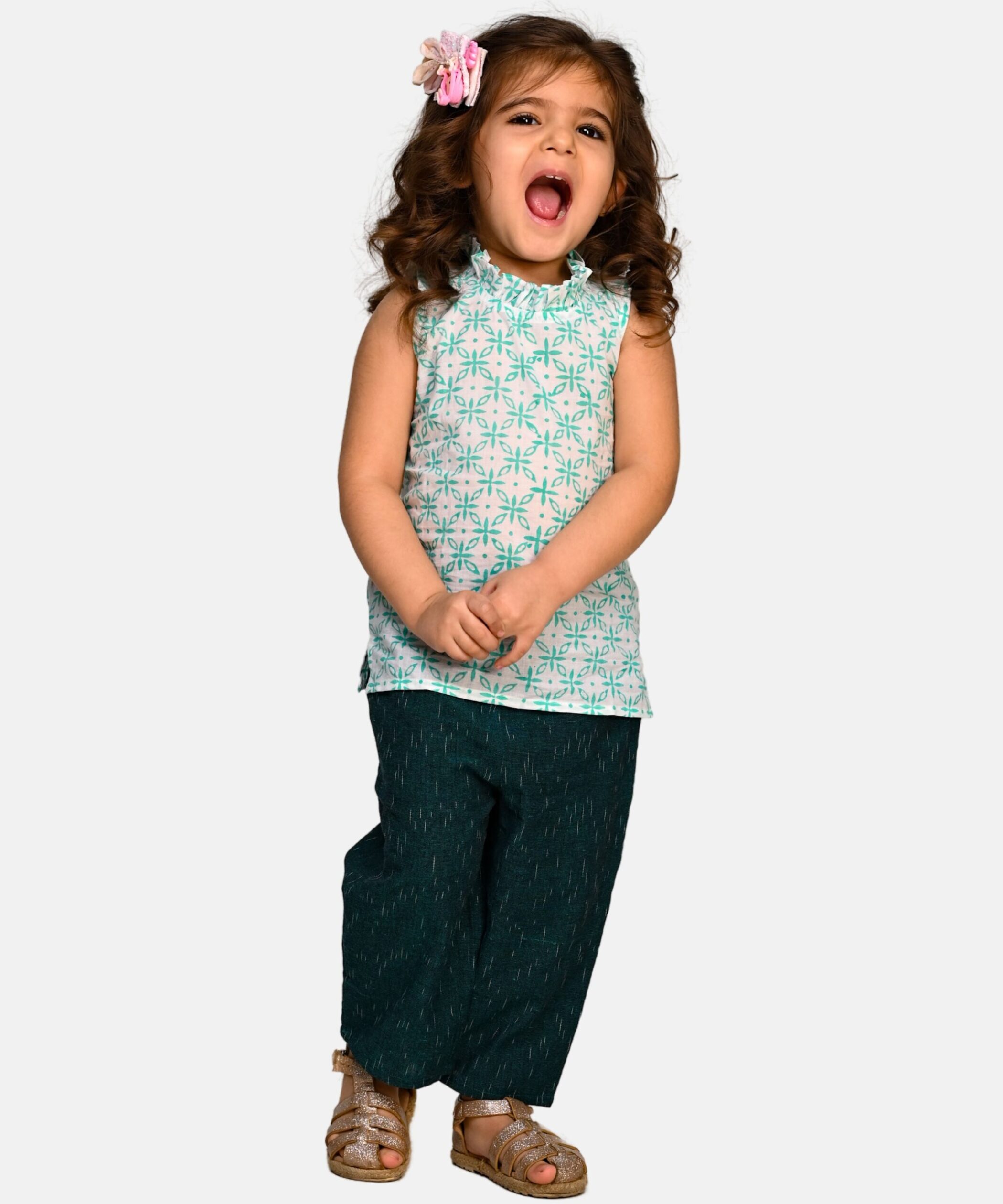 Baby Girls Dresses Cotton Clothes Top Pant Set 1 To 4 Years White Green Kids Sleeveless Printed Summer Wear Children Birthday Party OutfitTiny Bunnies 1 2 3 4