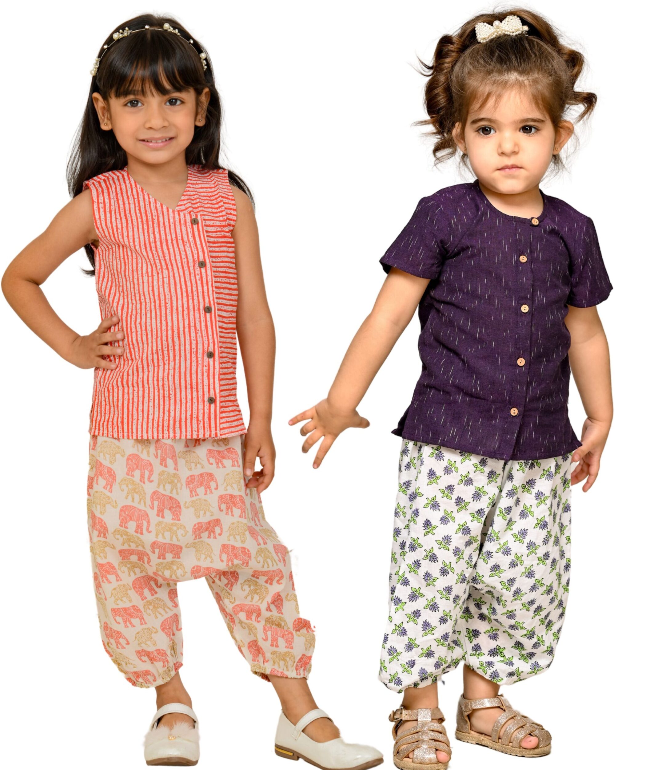 Baby Girls Cotton Clothes Top With Pant – Purple:White & White:Red Combo Set
