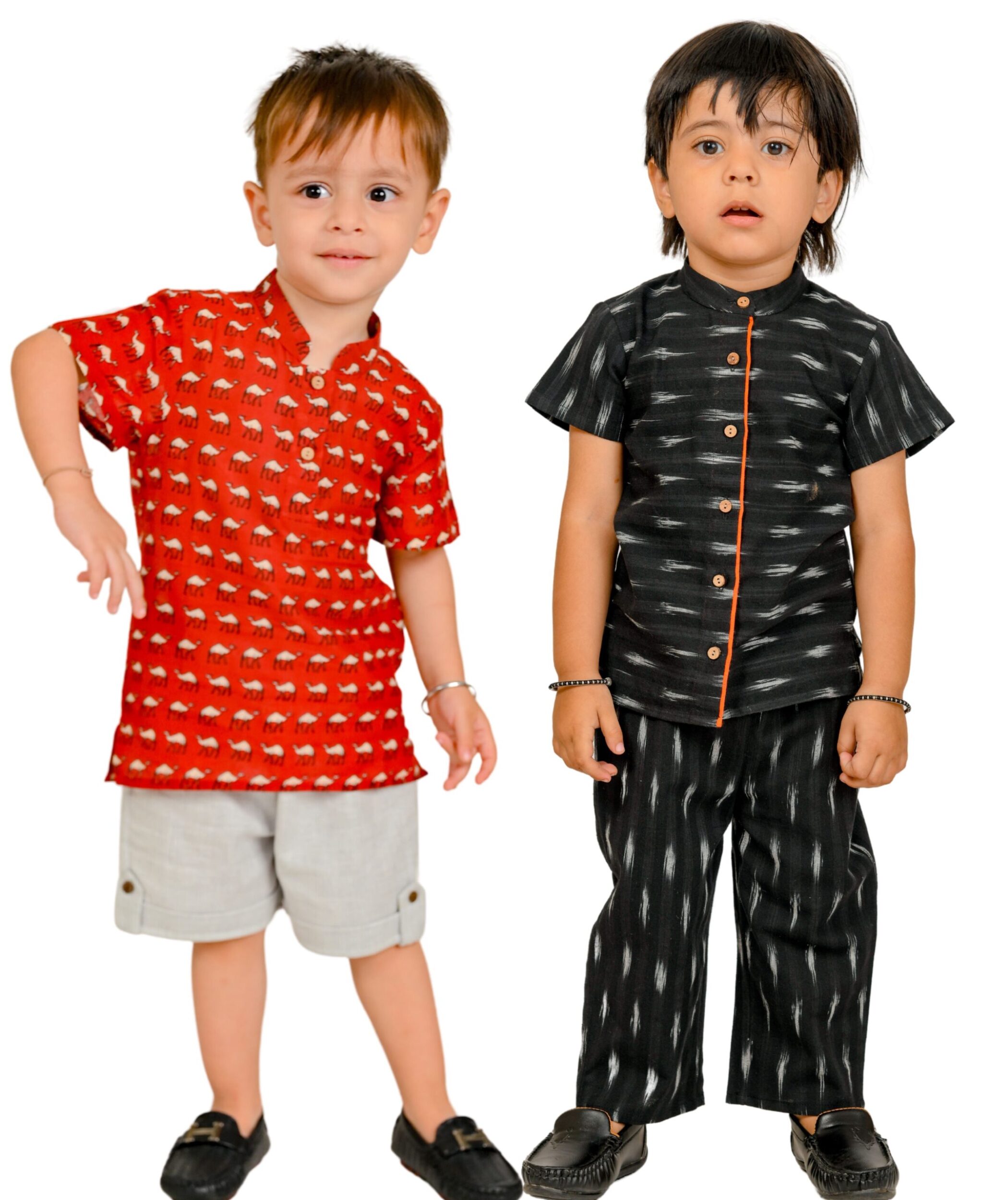 Baby Boys Cotton Shirt With Pant – Red:Grey & Black Combo Set