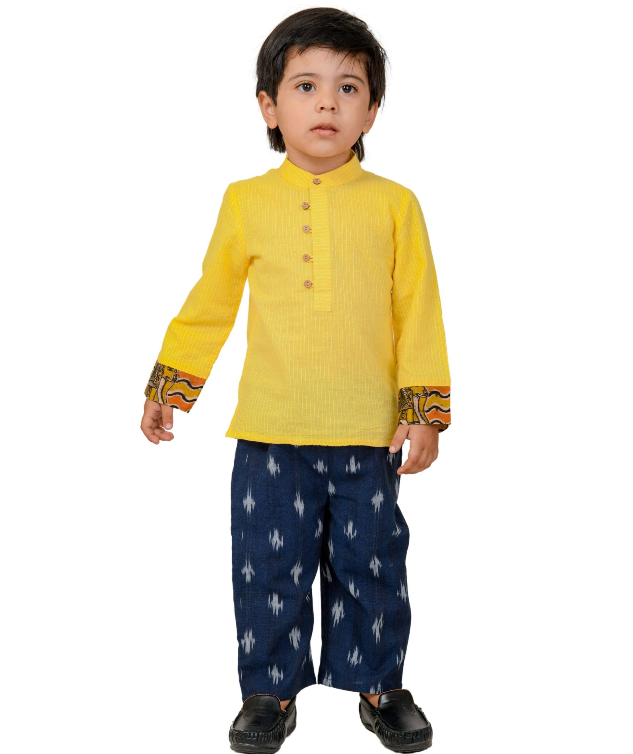 Baby Boys Cotton Shirt With Pant – Yellow & Blue Clothing Set