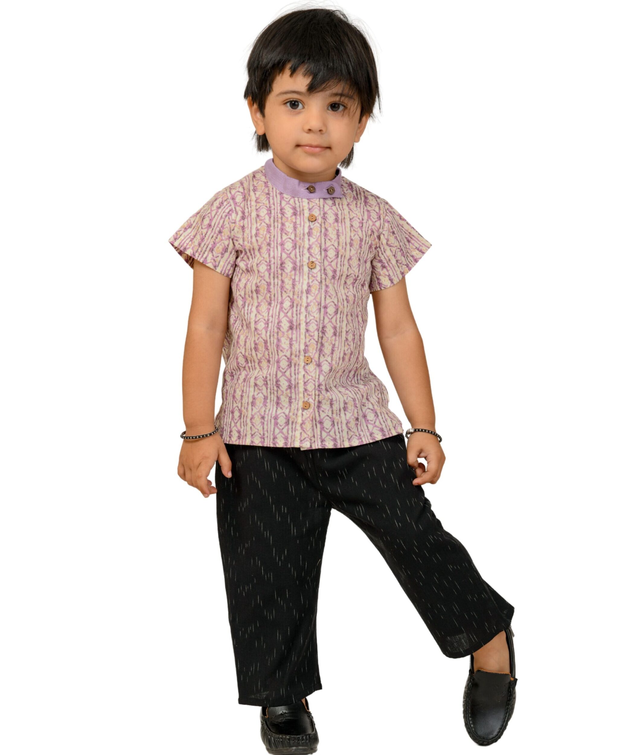 Baby Boys Cotton Shirt With Pant – Purple & Black Clothing Set