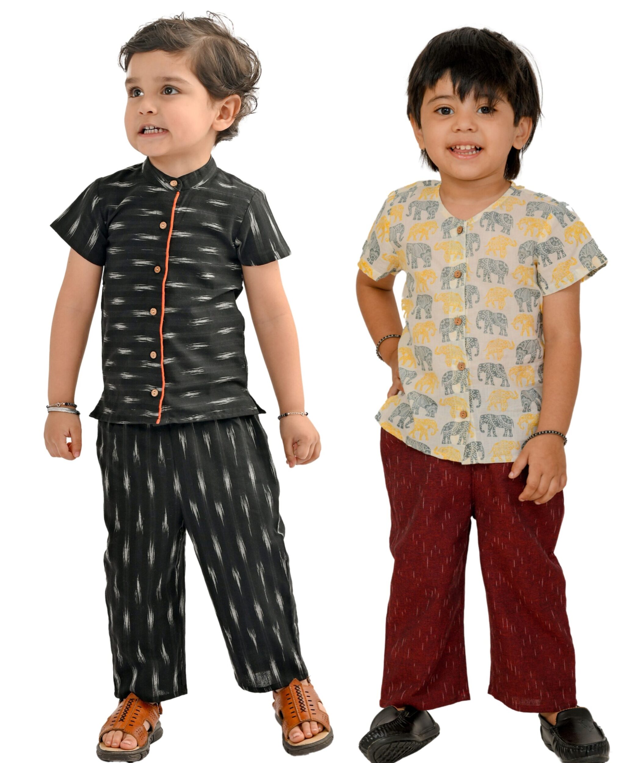 Baby Boys Cotton Shirt With Pant – Black & White:Maroon Combo Set