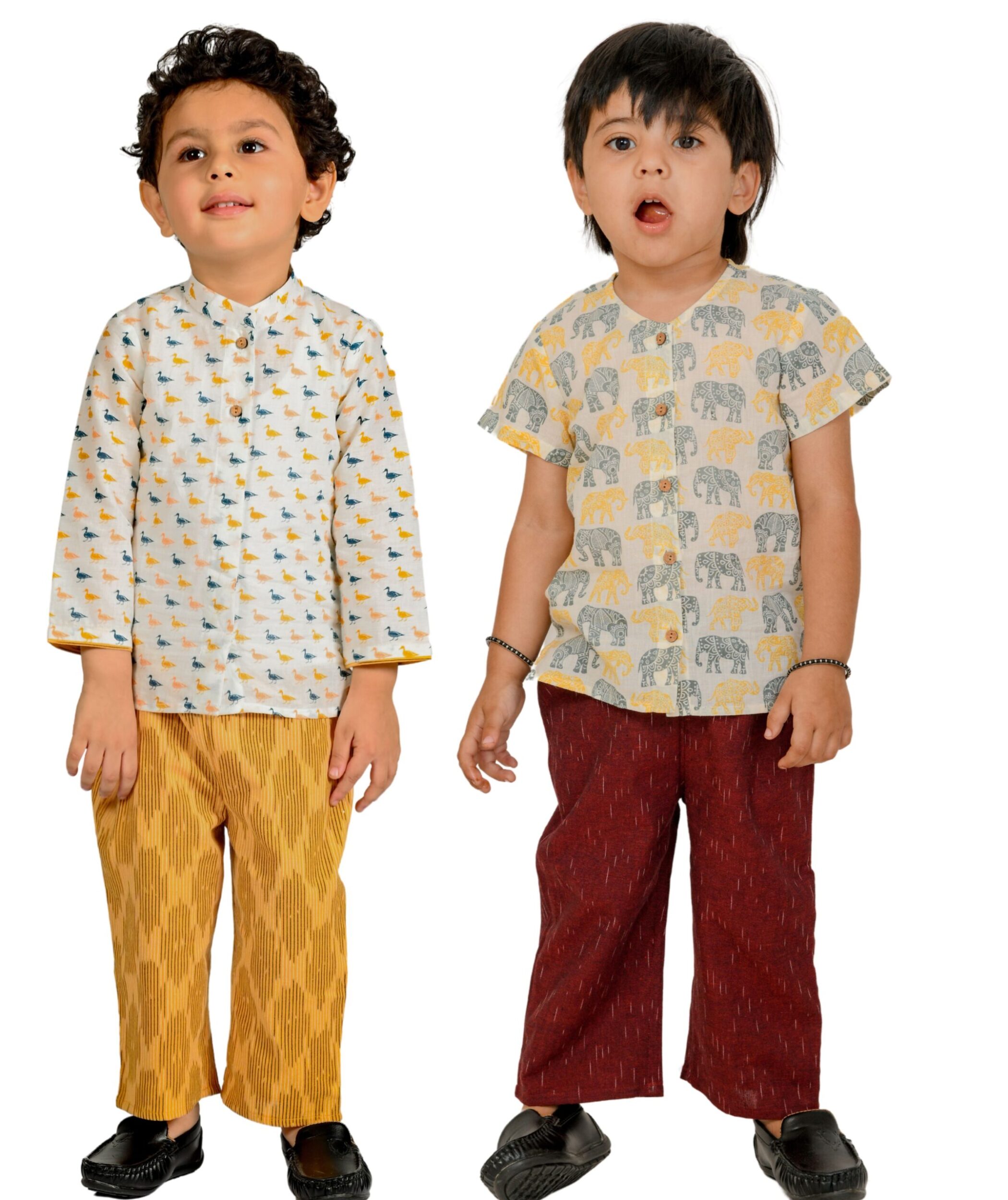 Baby Boys Cotton Shirt With Pant – White:Yellow & White:Maroon Combo Set