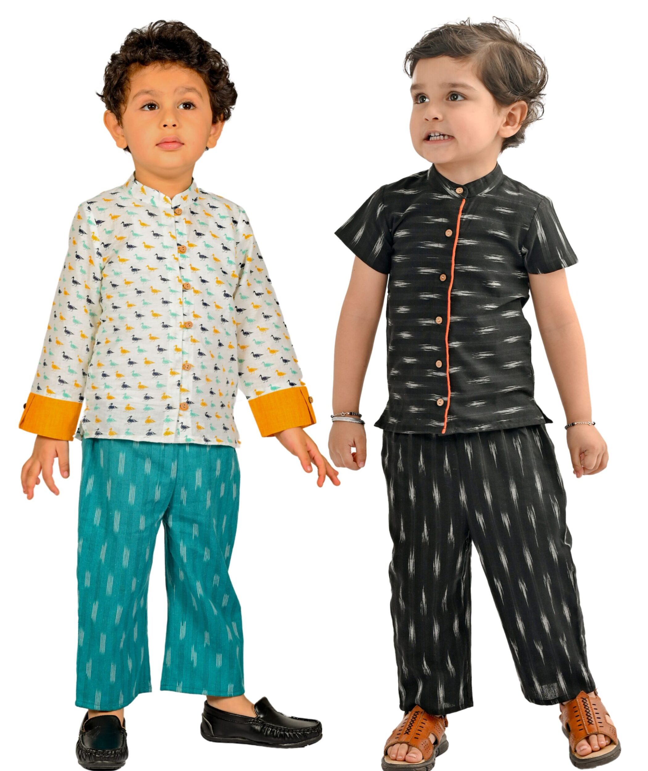 Baby Boys Cotton Shirt With Pant – White:Blue & Black Combo Set