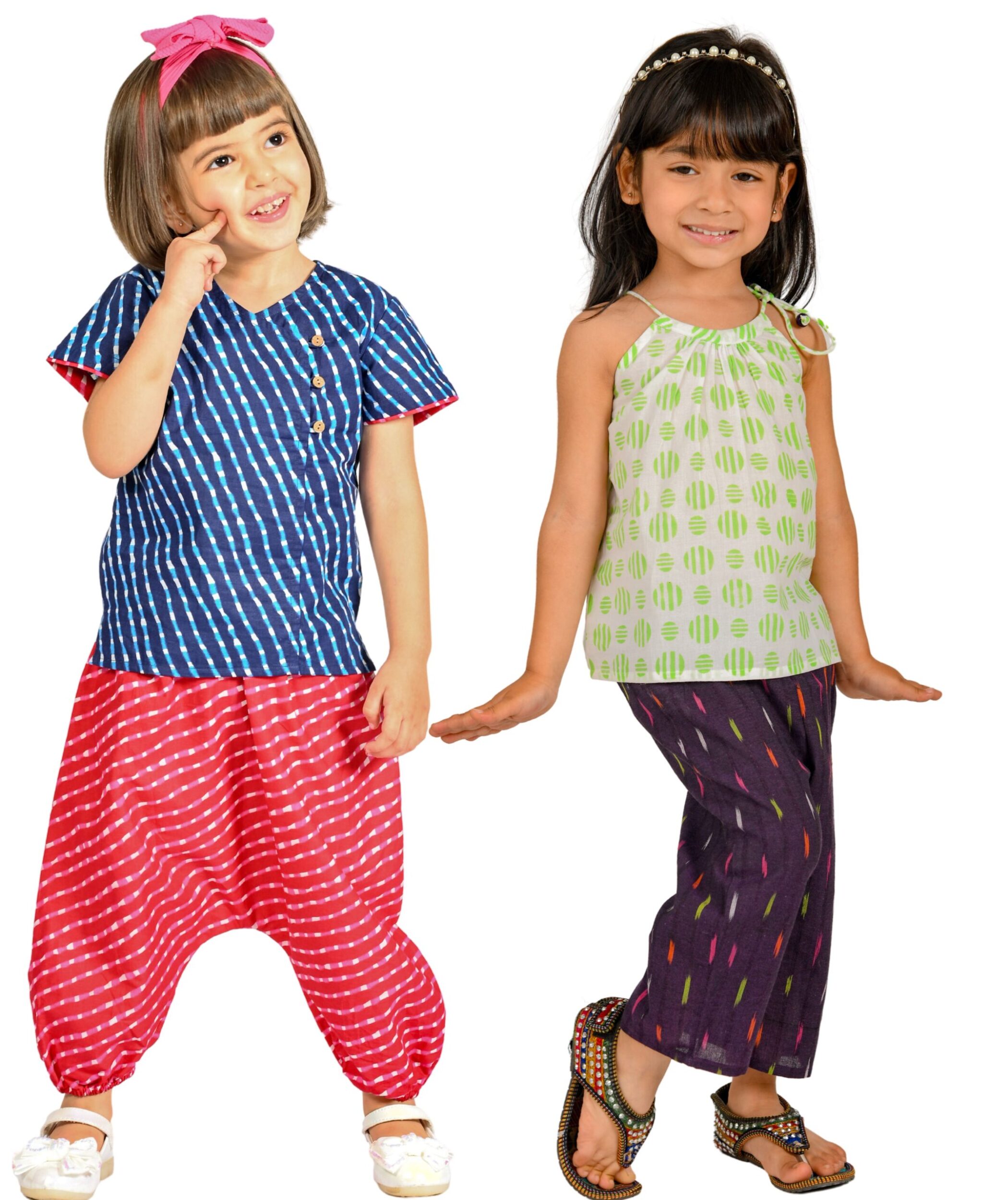 Baby Girls Cotton Clothes Top With Pant – Blue:Pink & Green:Purple Combo Set