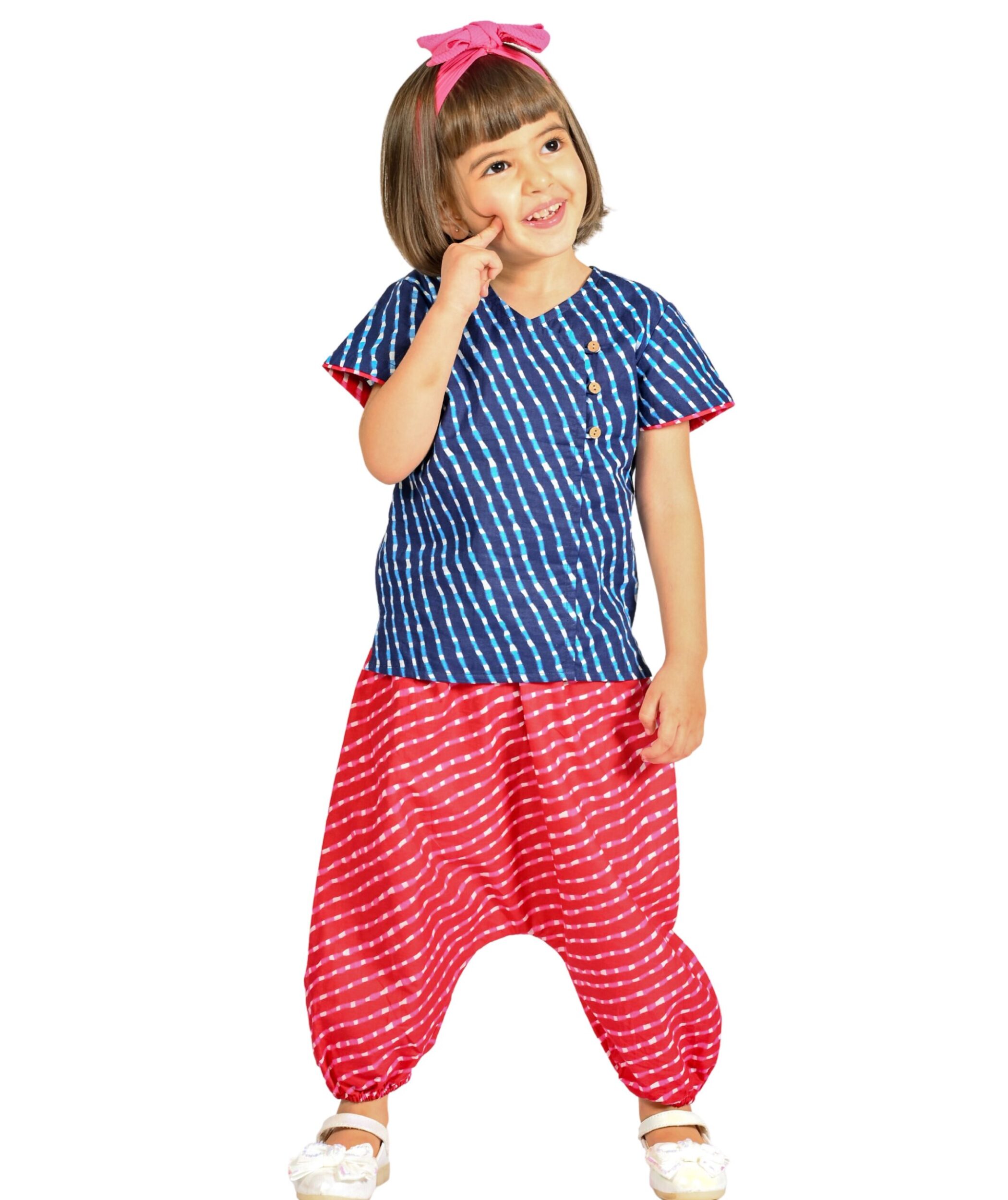 Baby Girls Cotton Top With Pant - Blue & Pink Clothing Set