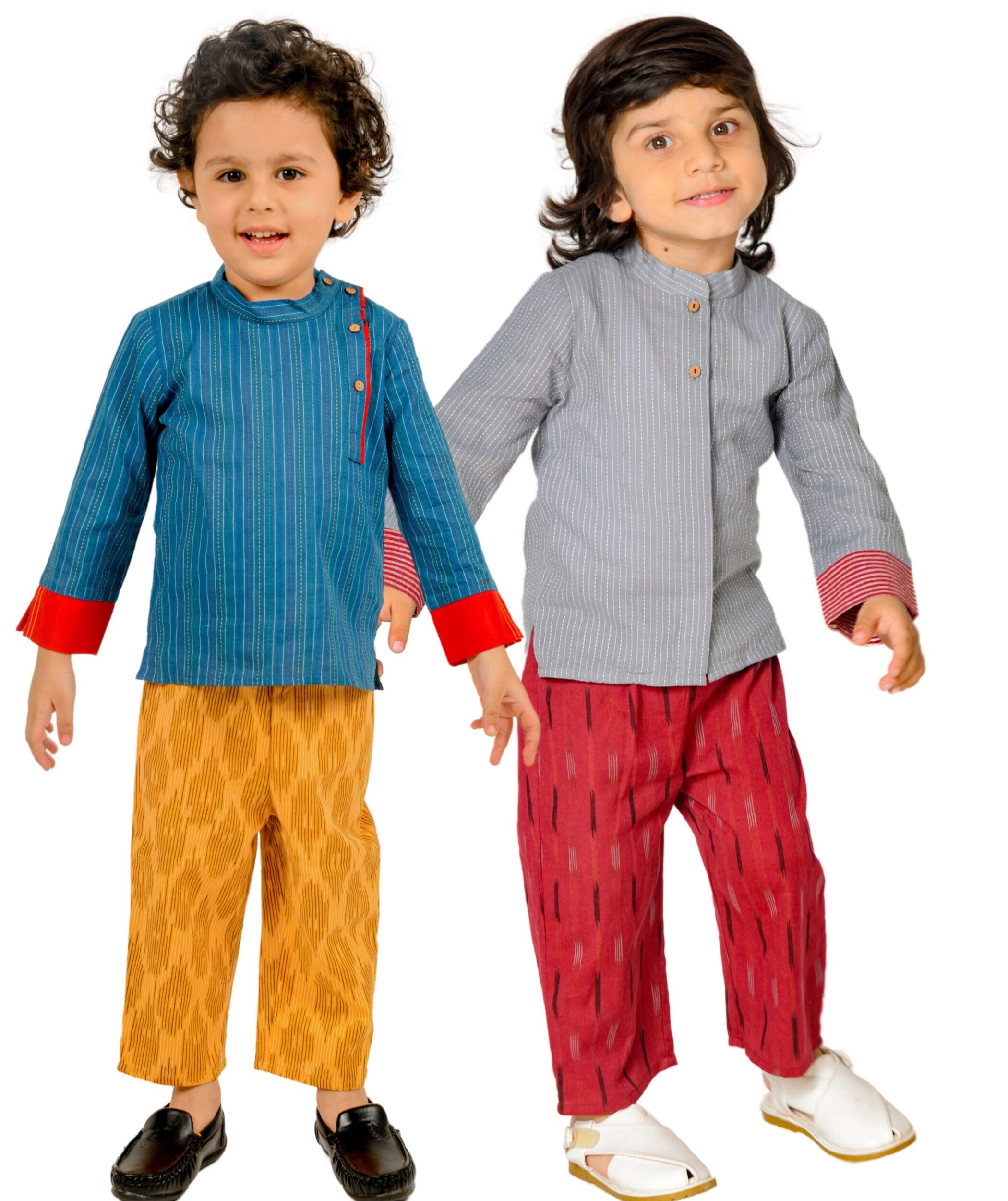 Baby Boys Cotton Shirt With Pant – Blue:Yellow & Grey:Maroon Combo Set
