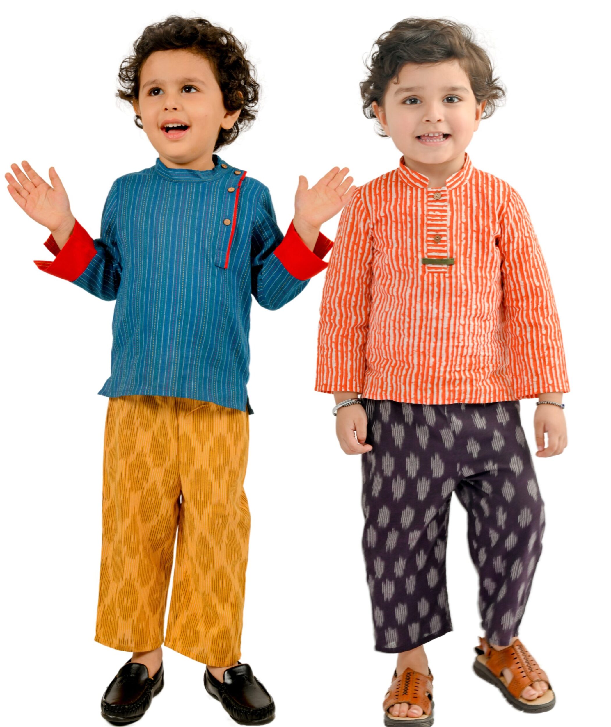 Baby Boys Cotton Shirt With Pant – Blue:Yellow & Red:Purple Combo Set