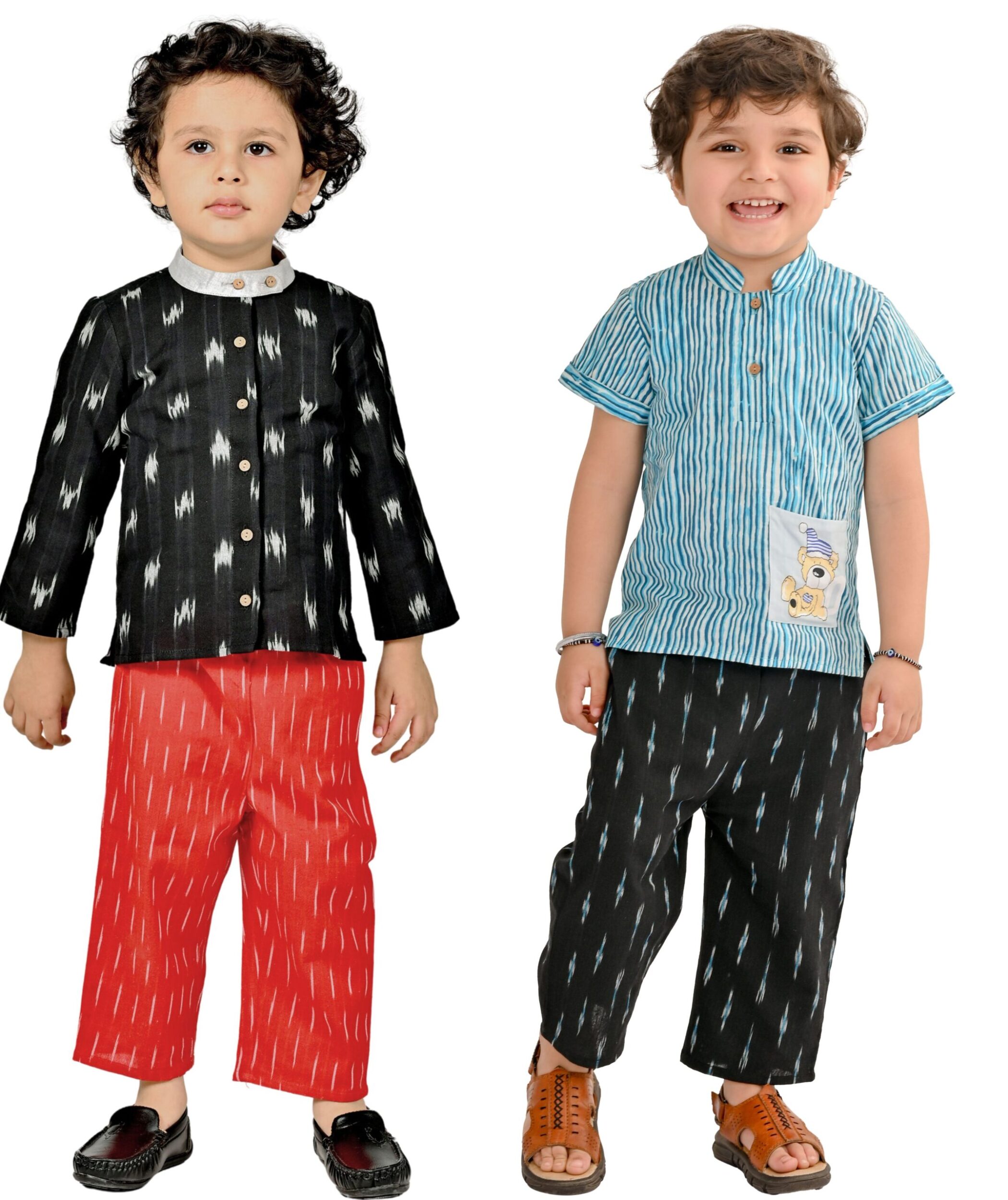 Baby Boys Cotton Shirt With Pant – Black:Red & Blue:Black Combo Set