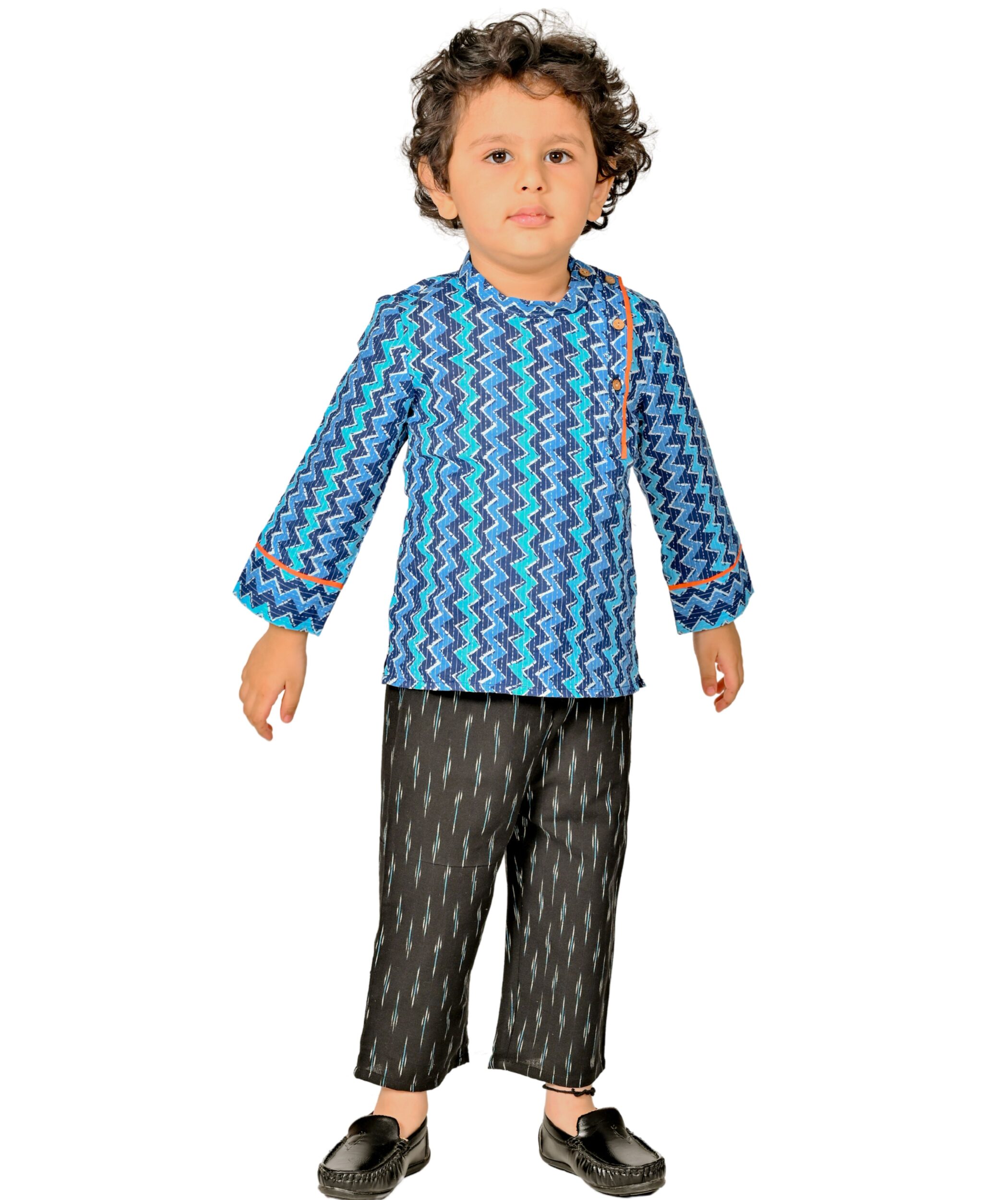 Baby Boys Cotton Shirt With Pant - Blue & Black Clothing Set