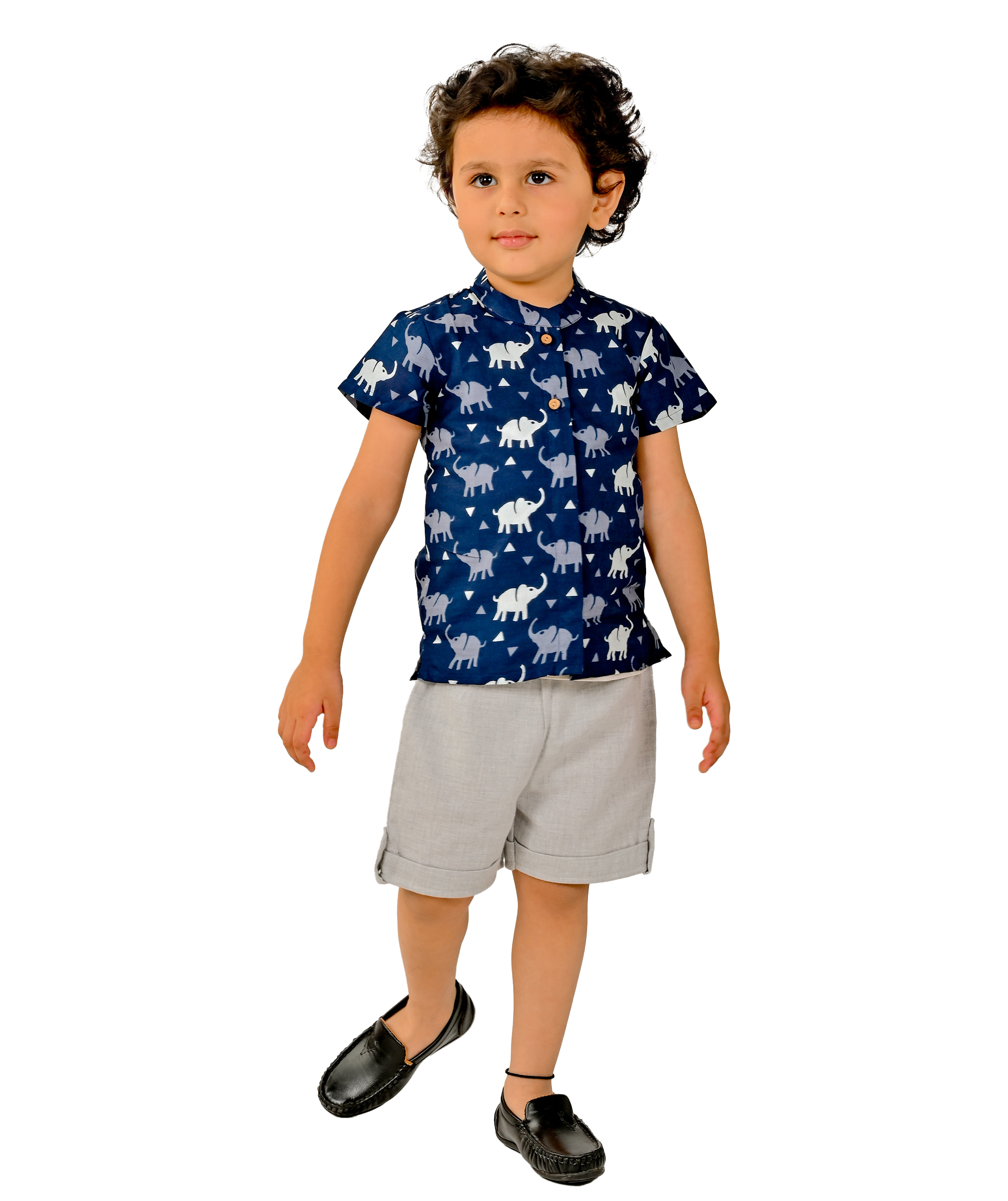 Baby Boys Cotton Shirt With Shorts - White & Grey Clothing Set