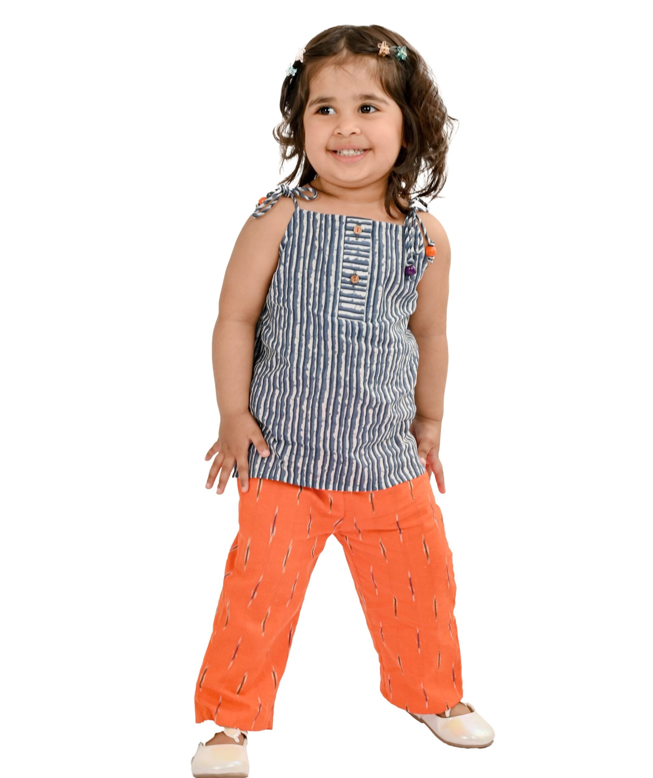 Baby Girls Cotton Top With Pant grey orange Clothing Set