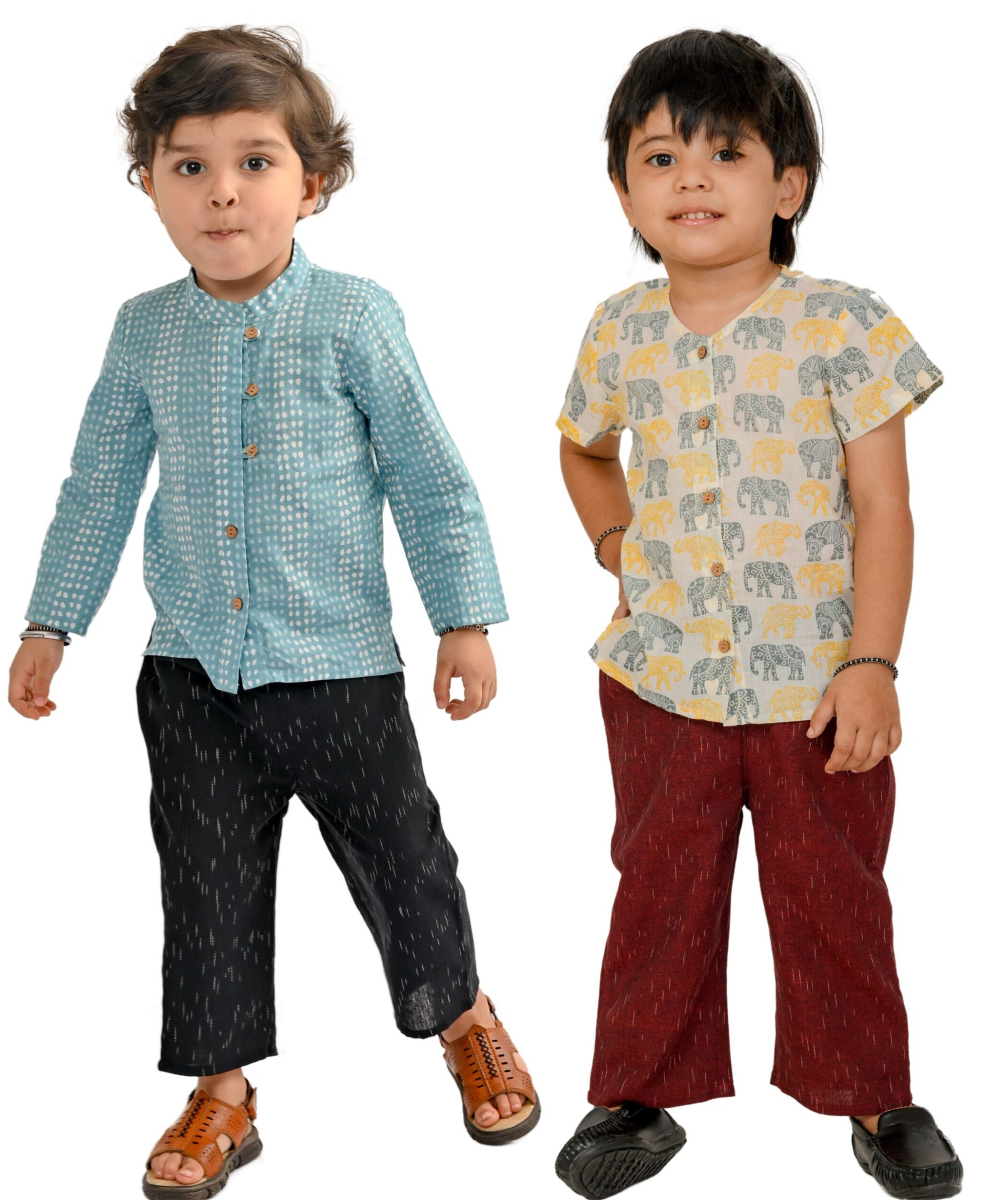 Baby Boys Cotton Shirt With Pant – Blue:Black & White:Maroon Combo Set