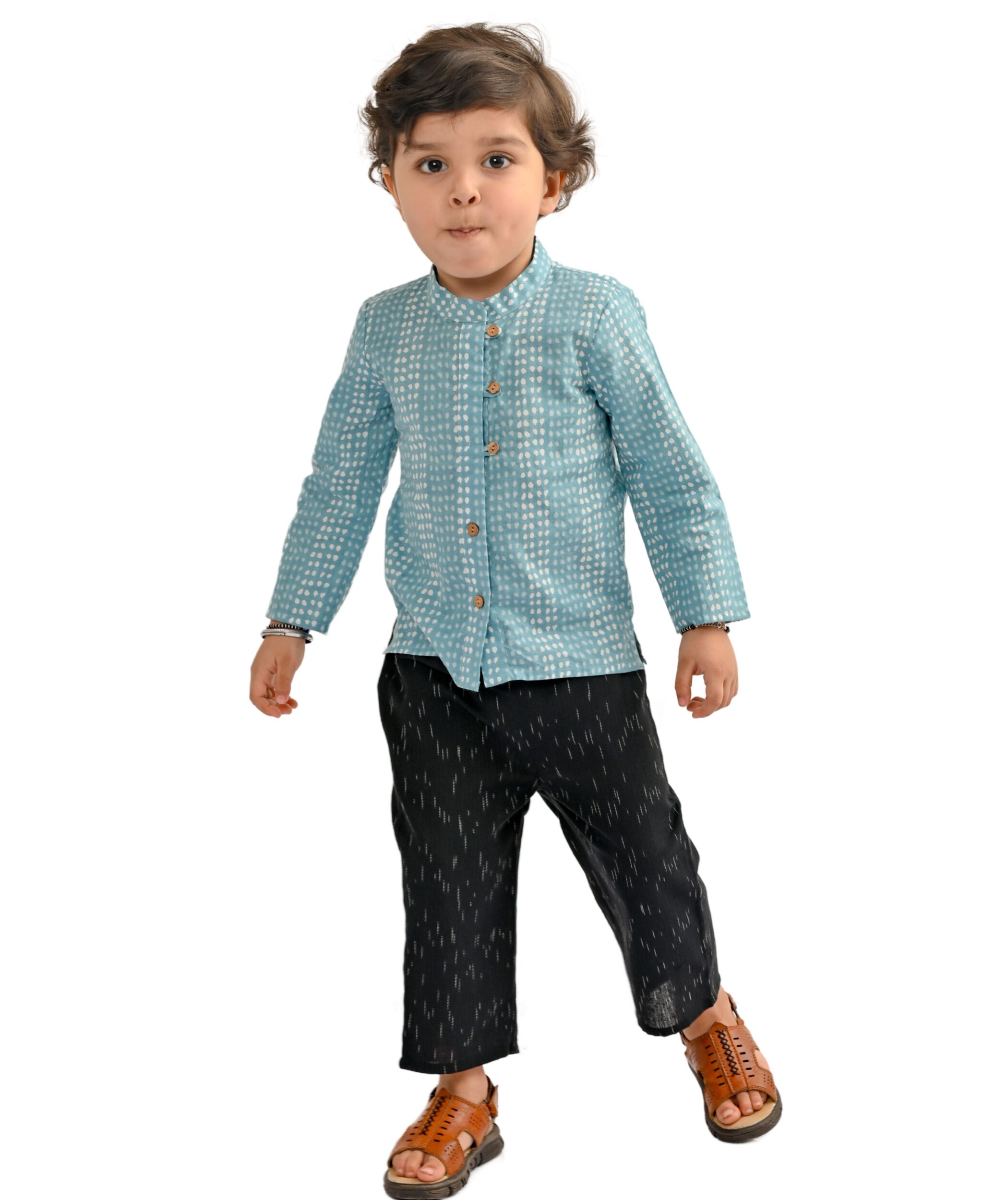 Baby Boys Cotton Shirt With Pant - Blue Black Clothing Set