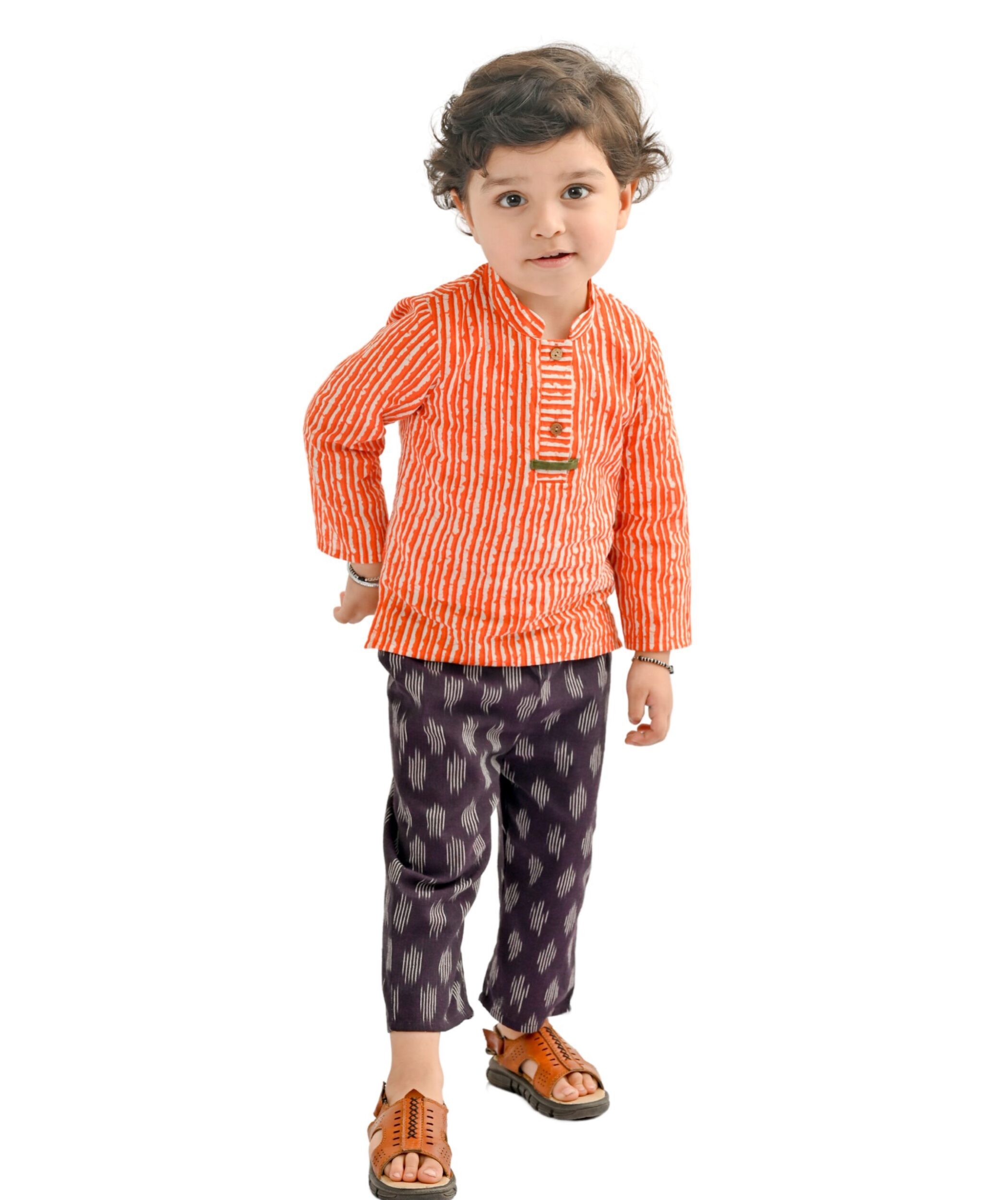 Baby Boys Cotton Shirt With Pant - Red Purple Clothing Set