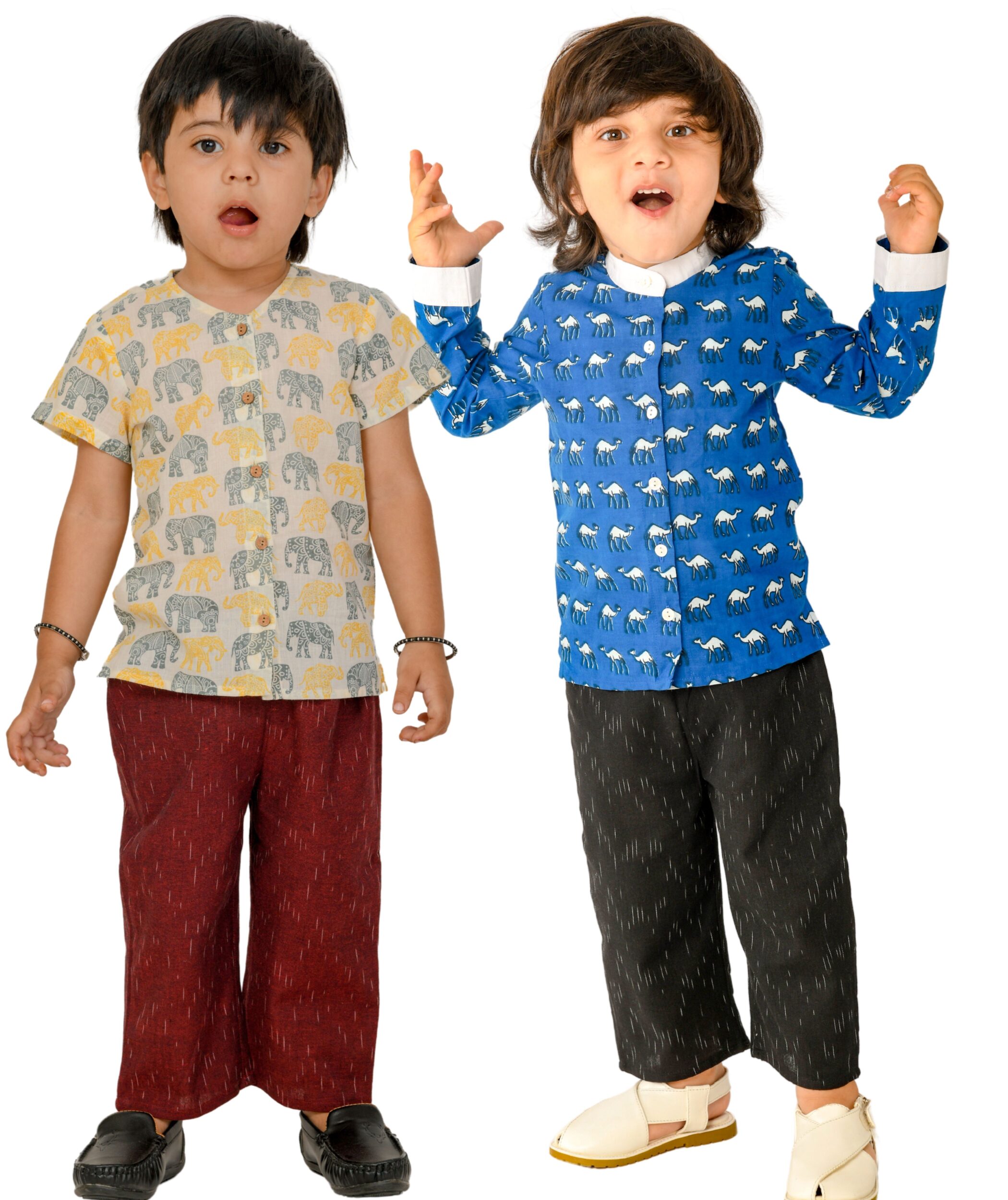 Baby Boys Cotton Shirt With Pant - White:Maroon & Blue:Black Combo Set