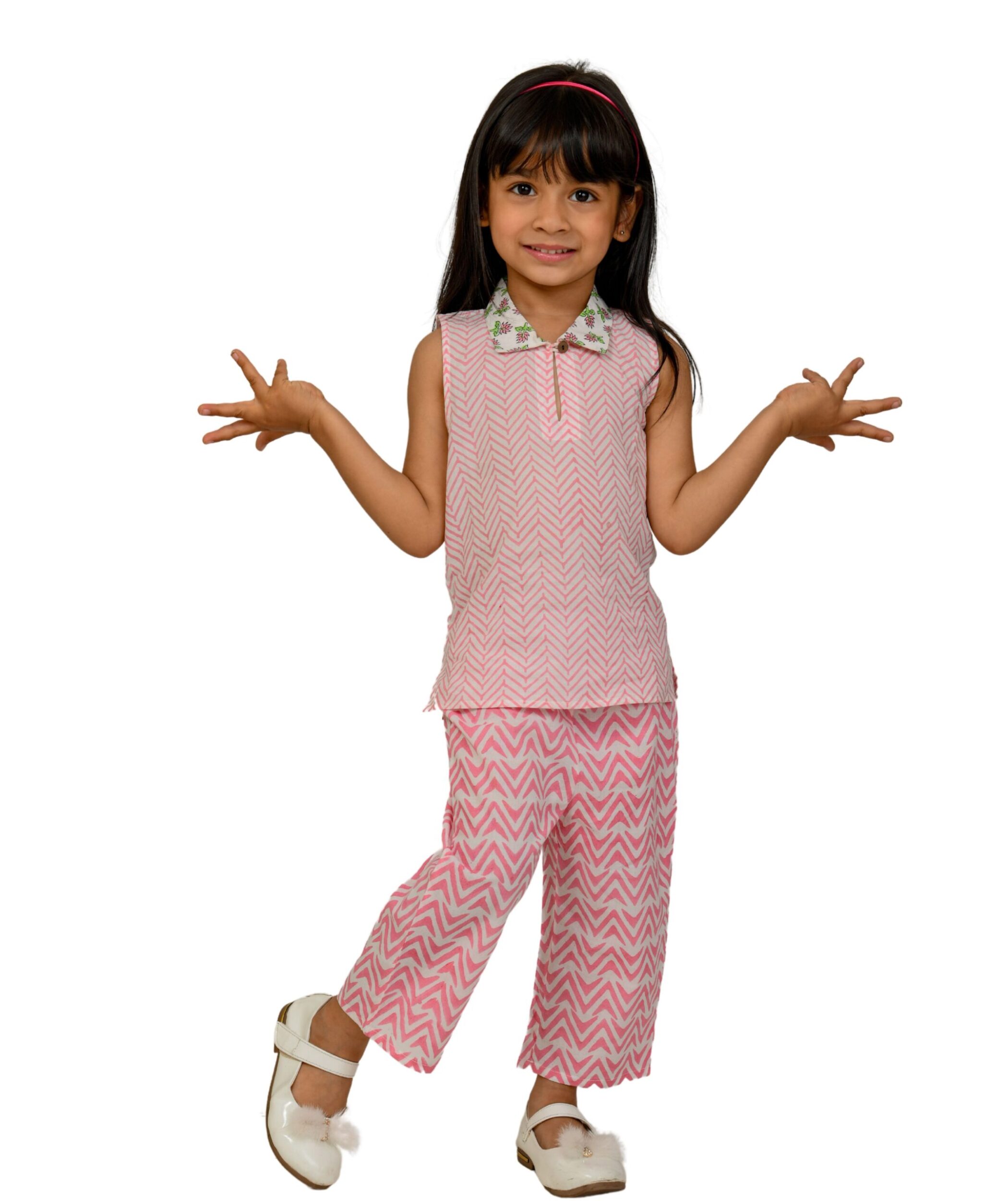 Baby Girls Cotton Top With Pant - White & Pink Clothing Set