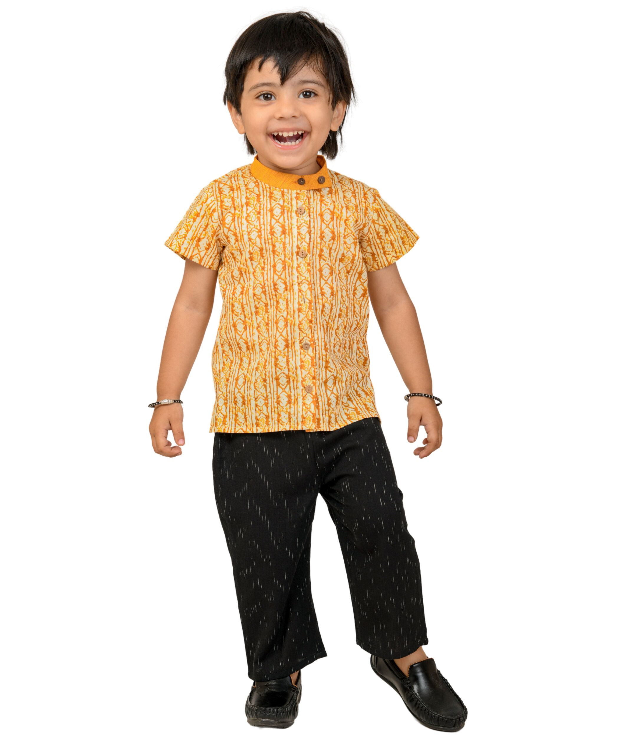 Baby Boys Cotton Shirt With Pant - Yellow & Black Clothing Set