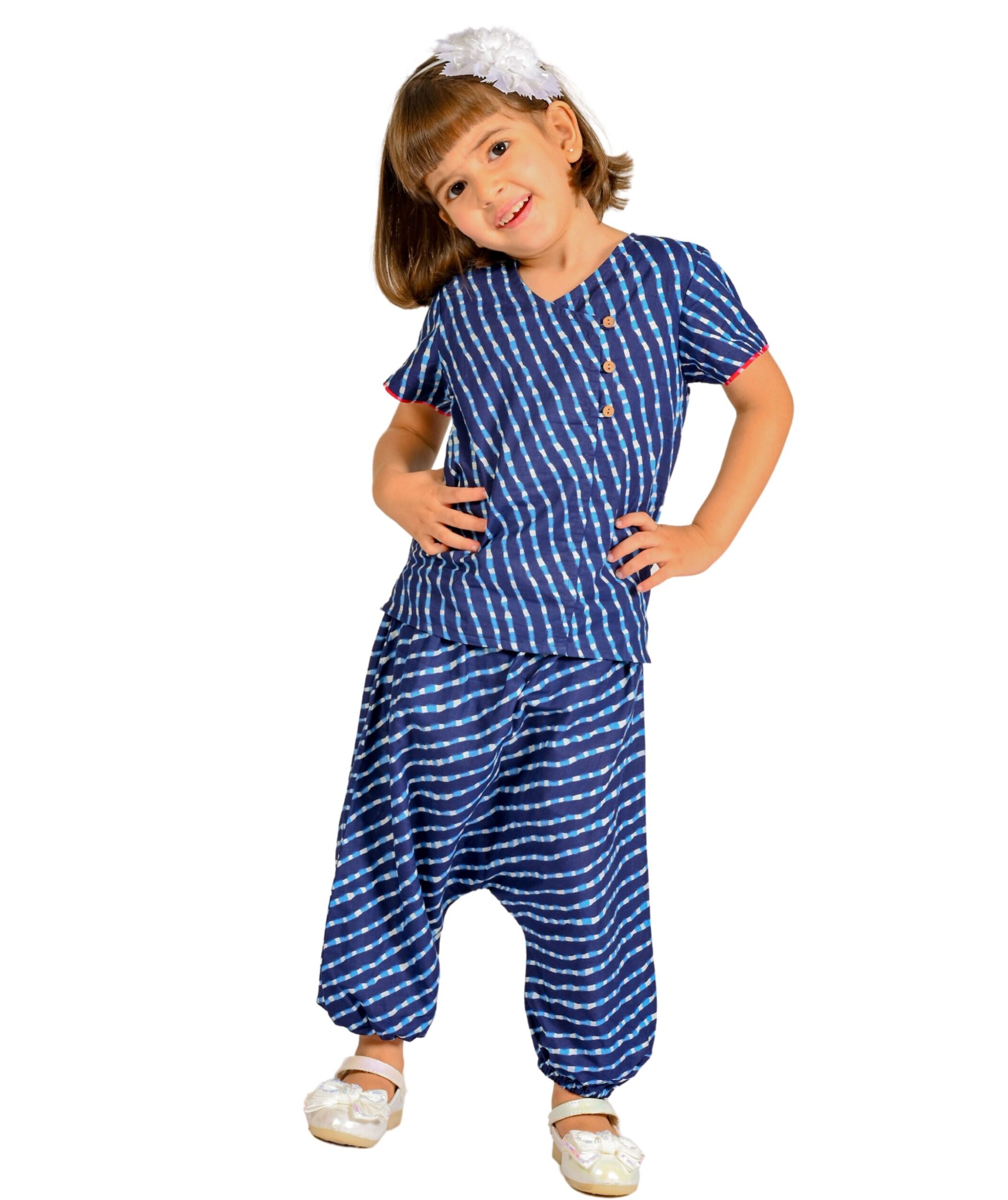 Baby Girls Cotton Top With Pant - Blue Clothing Set