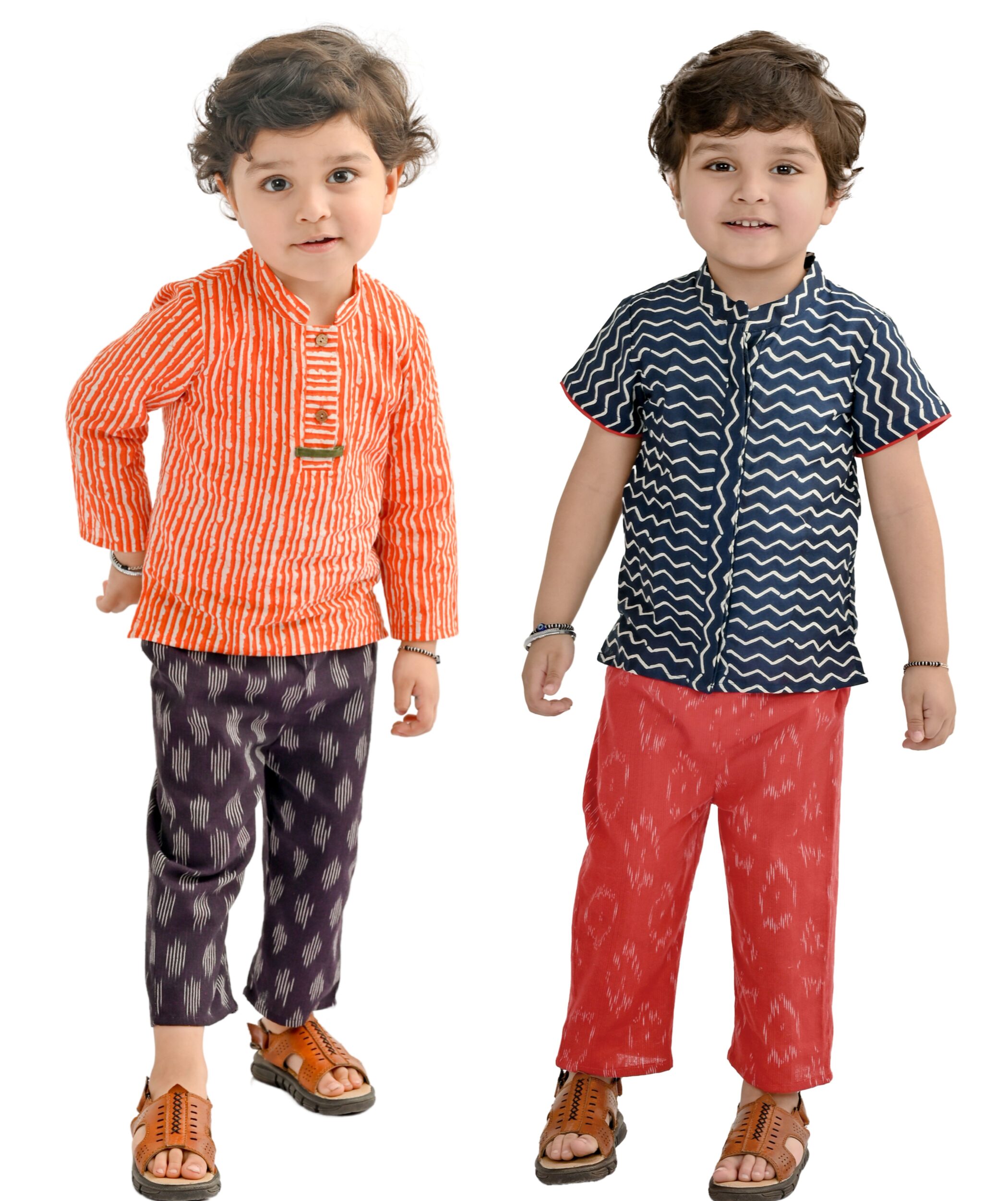 Baby Boys Cotton Shirt With Pant - Red:Purple & Blue:Red Combo Set