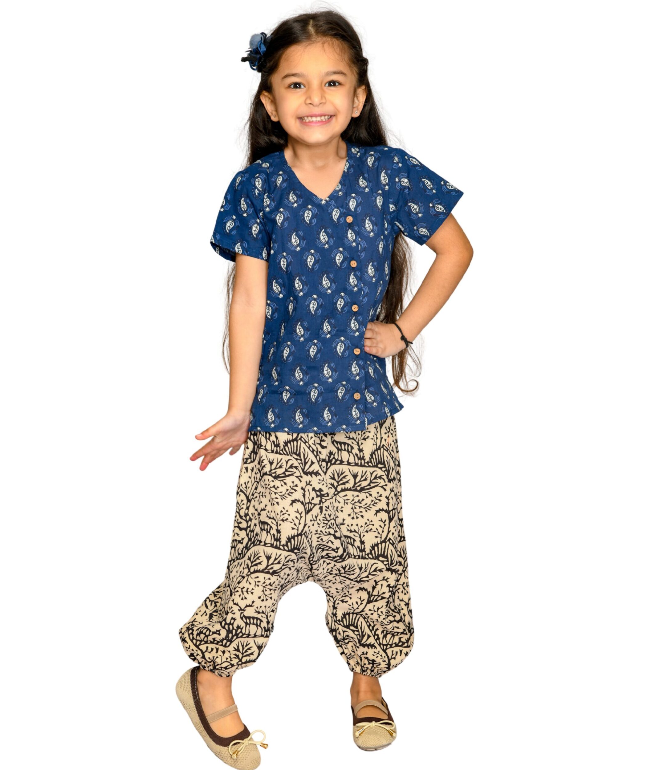 Baby Girls Cotton Top With Pant - Blue & Black Clothing Set