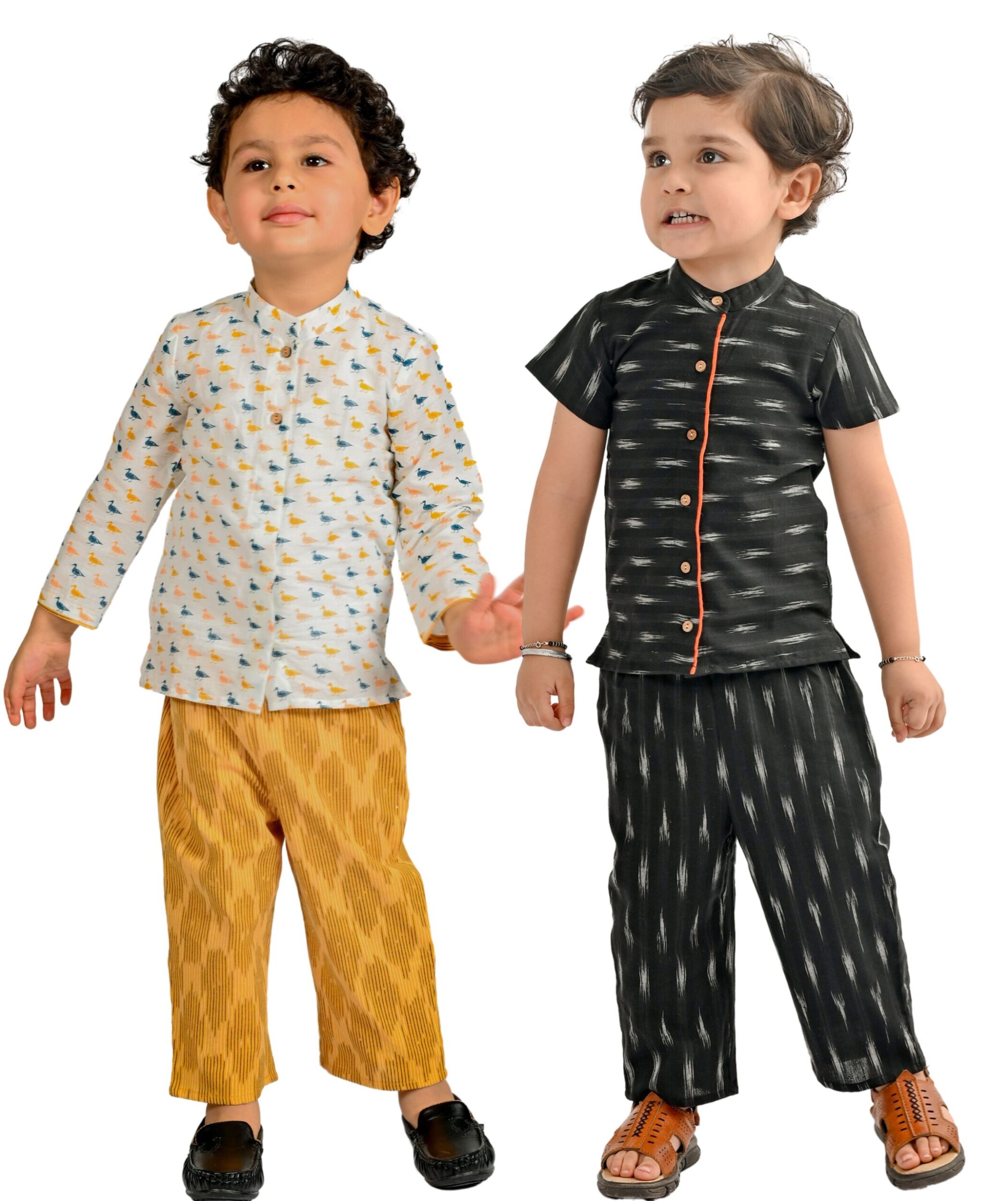 Baby Boys Cotton Shirt With Pant - White:Yellow & Black Combo Set