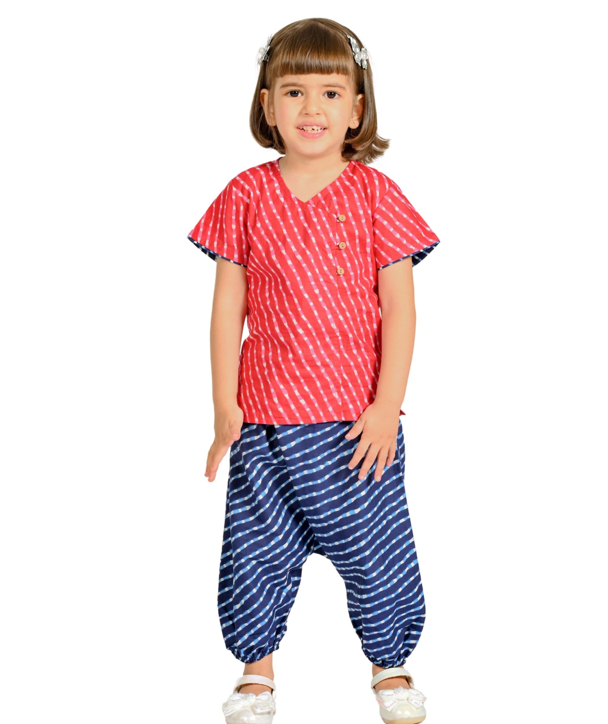 Baby Girls Cotton Top With Pant - Pink & Blue Clothing Set