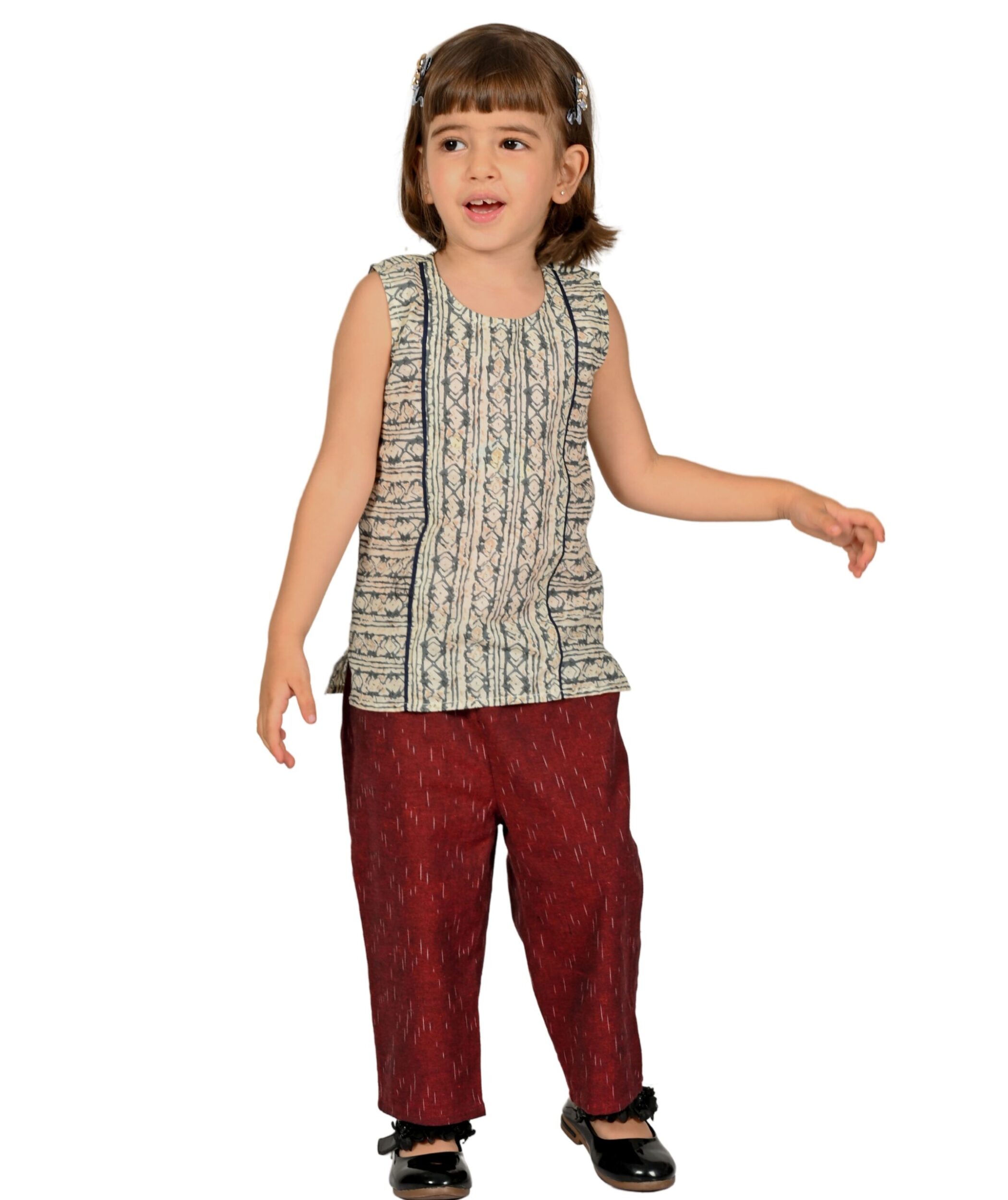 Baby Girls Cotton Top With Pant - White & Maroon Clothing Set