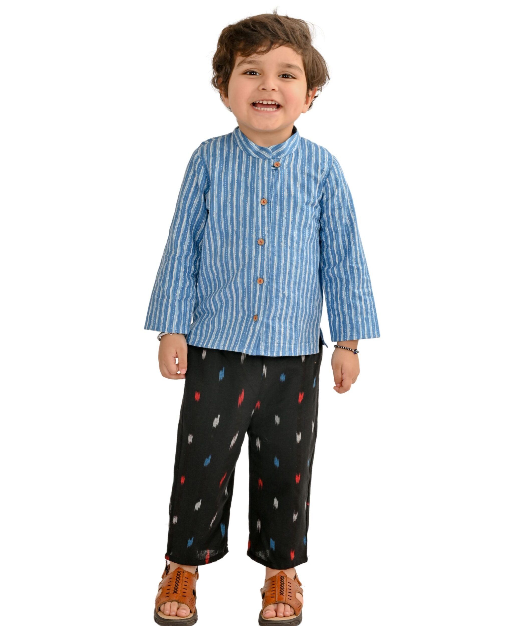 Baby Boys Cotton Shirt With Pant - Blue & Black Clothing Set