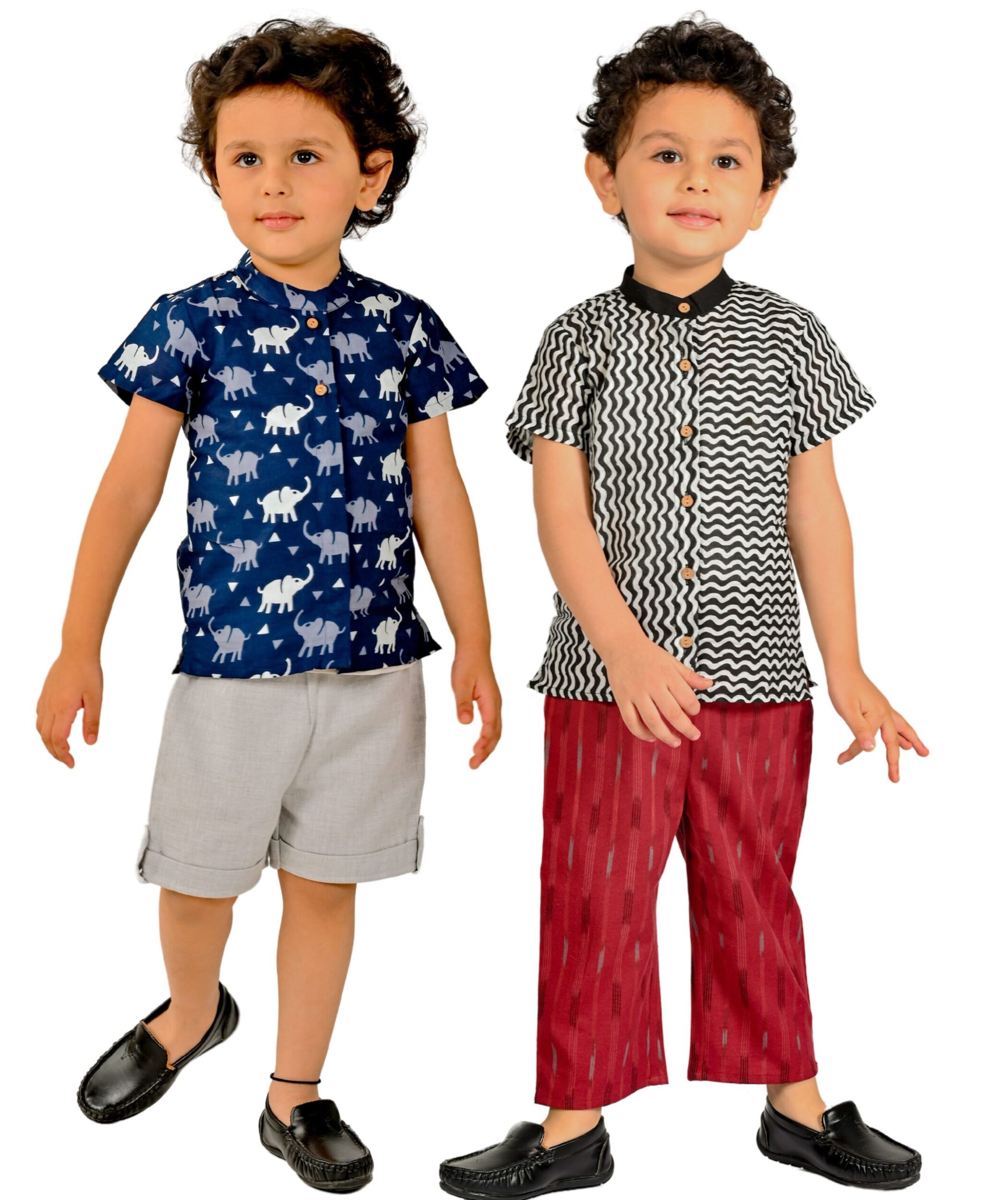 Baby Boys Cotton Shirt With Pant - Blue:Grey & Black:Maroon Combo Set