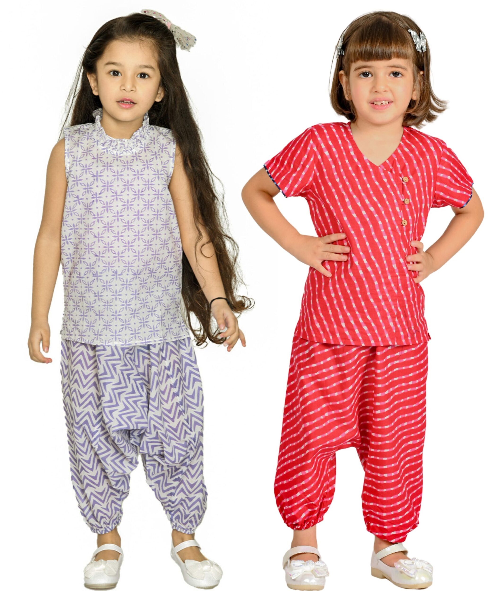 Baby Girls Clothes Cotton Kurta Top Pant Set 1 To 4 Years Kids Birthday Party Dress Children Festival Outfits Combo Pack White:Purple & Pink Tiny Bunnies