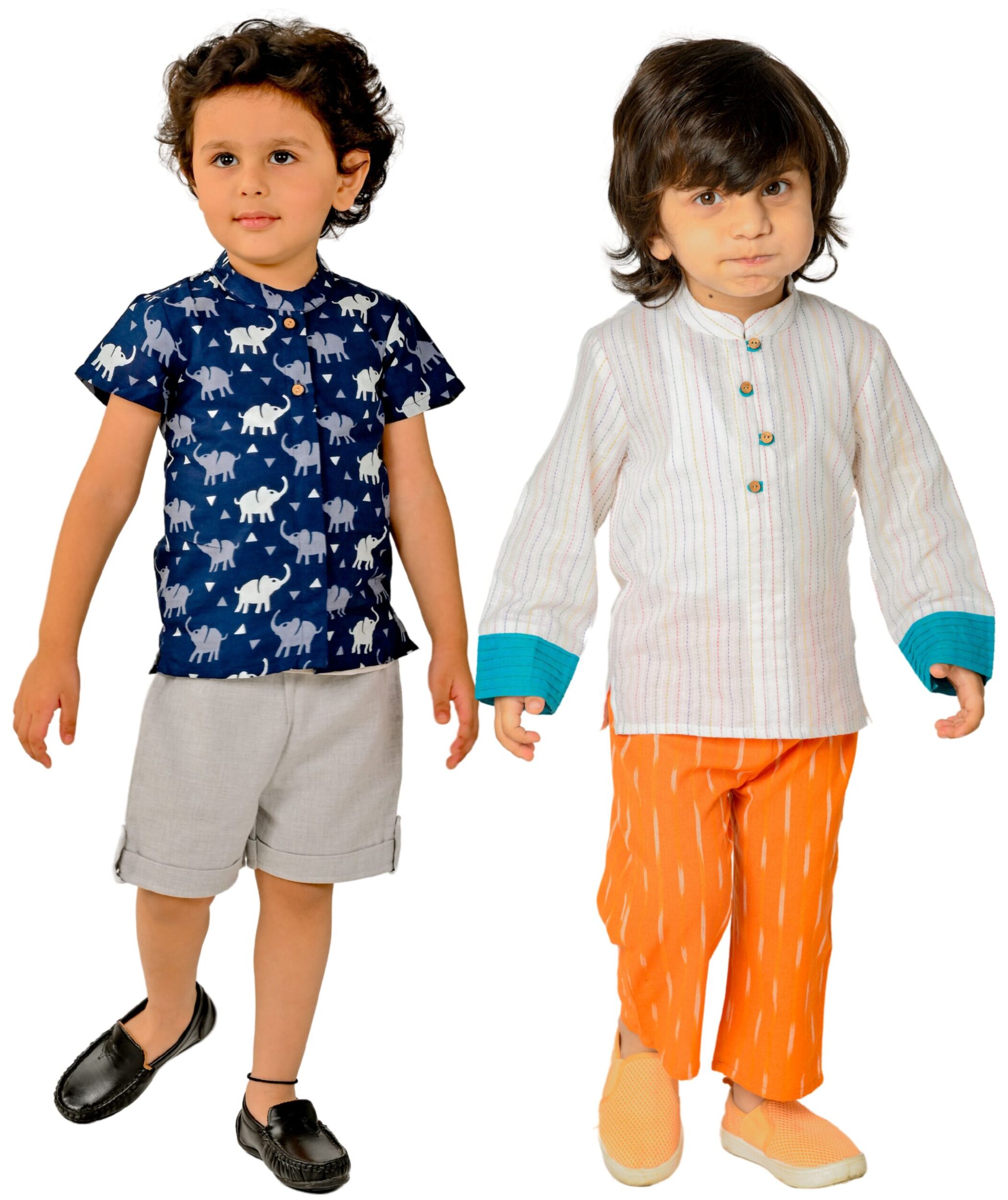 Baby Boys Cotton Shirt Pant shorts grey blue white orange Combo Set