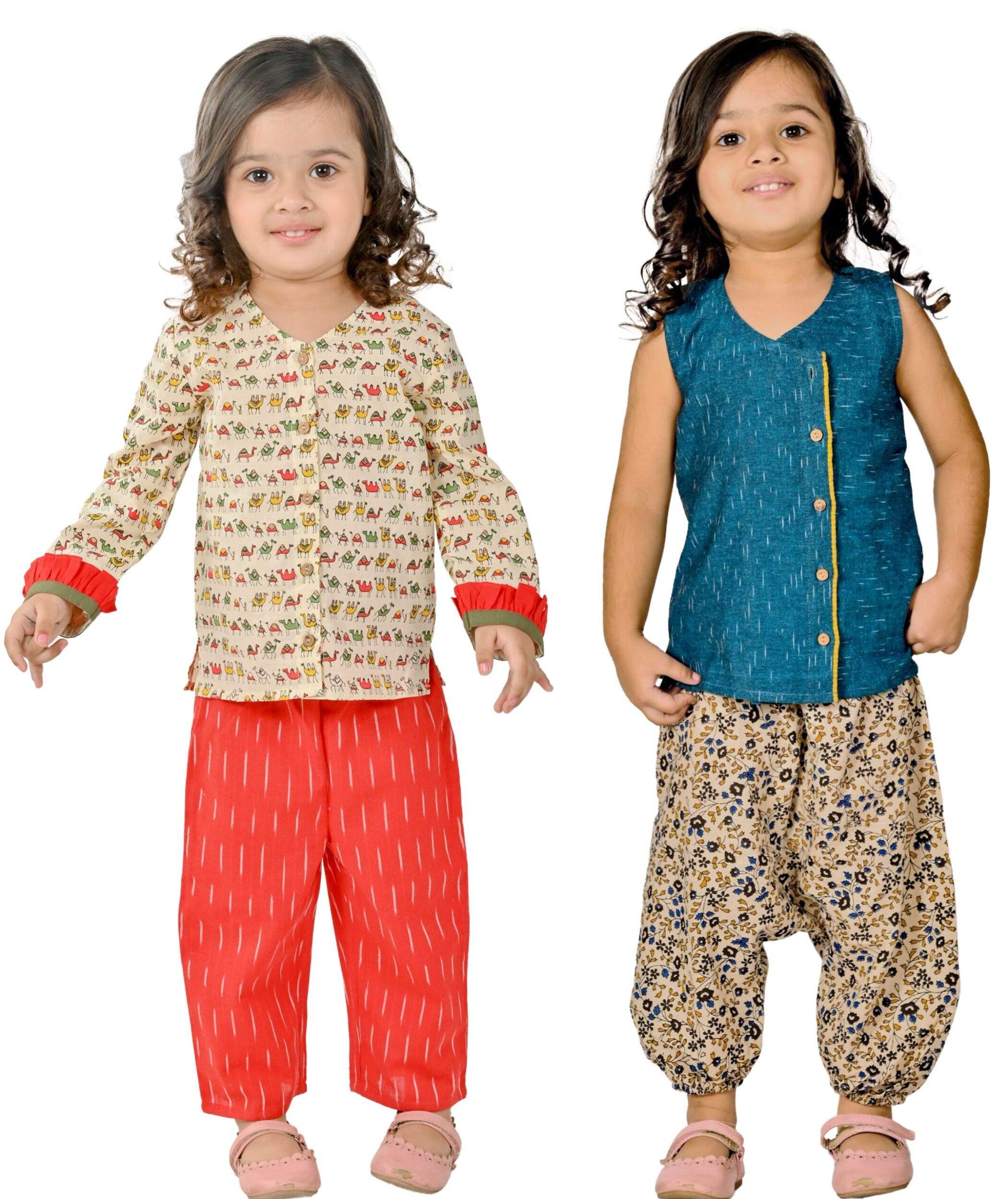 Baby Girls Cotton Clothes Top Pant set combo pack blue beige red